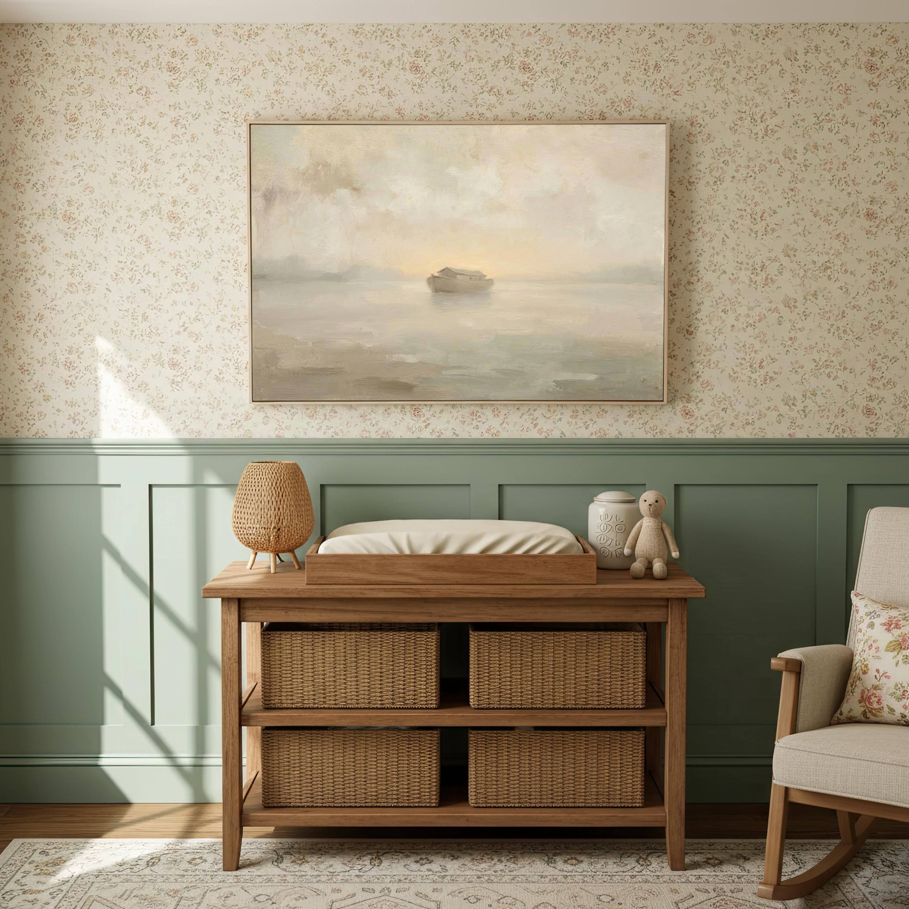 Baby Room Noahs Ark Print | Noahs Ark Art | Ark Misty Dawn Christian Wall Art Print | W0200