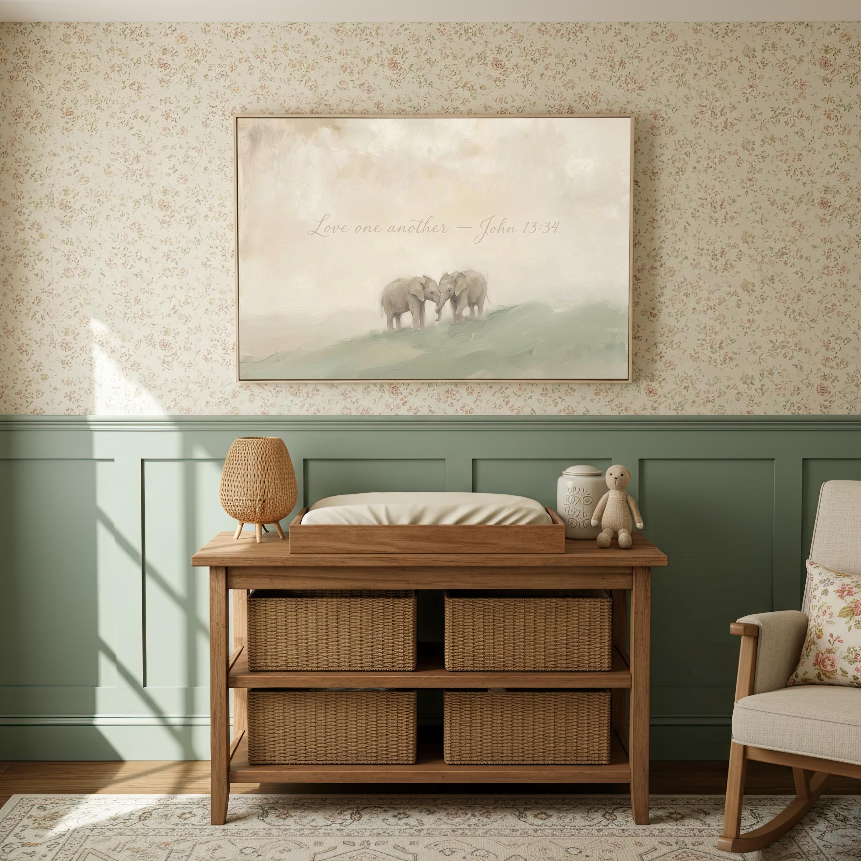 Love one Another Nursery| Elephant Pair Christian Wall Art Print | W0178