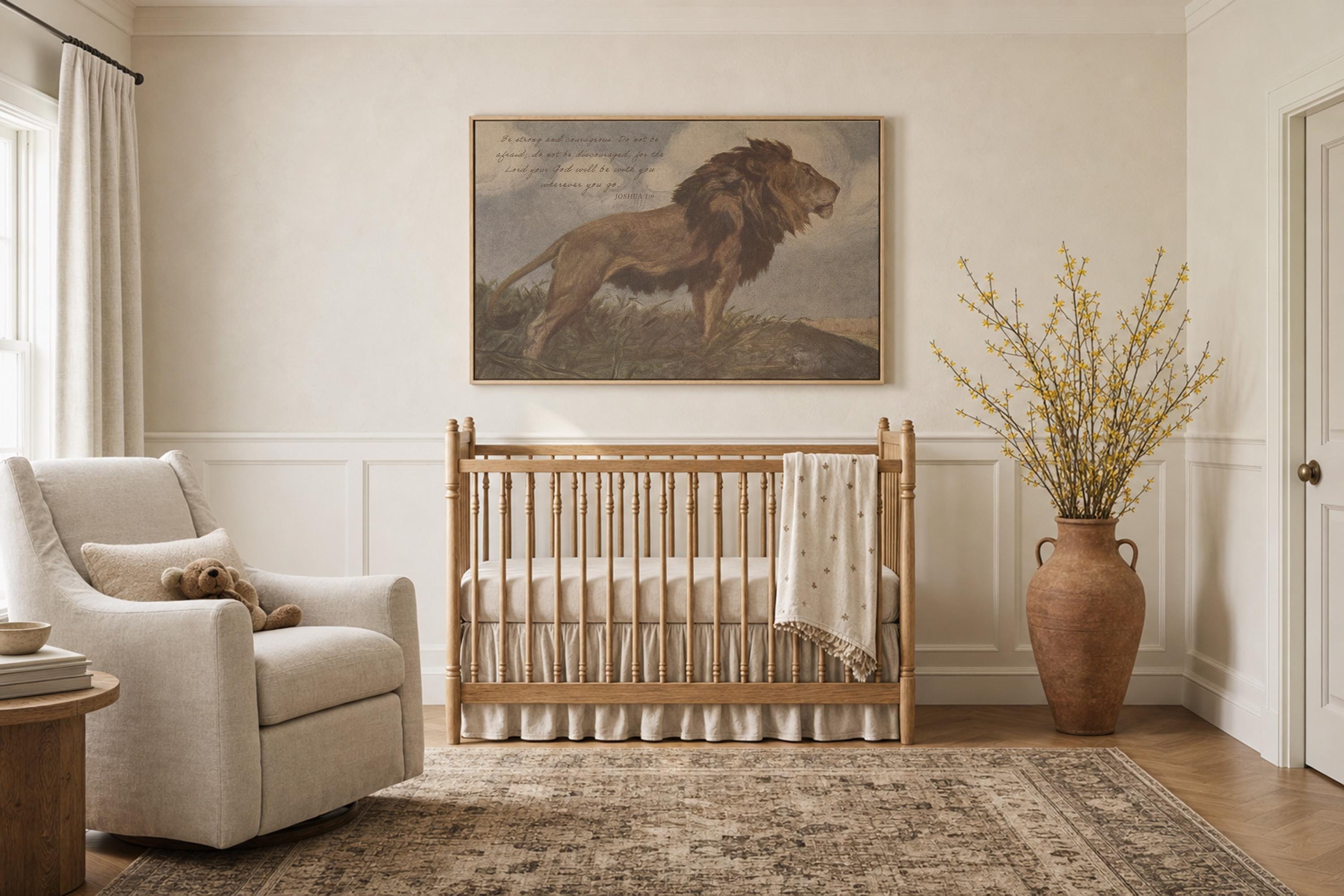 Lion of Judah Christian Wall Art with Scripture, Christian Psalm Bible Verse Print, Jesus Lion Artwork, Faith Decor for Nursery