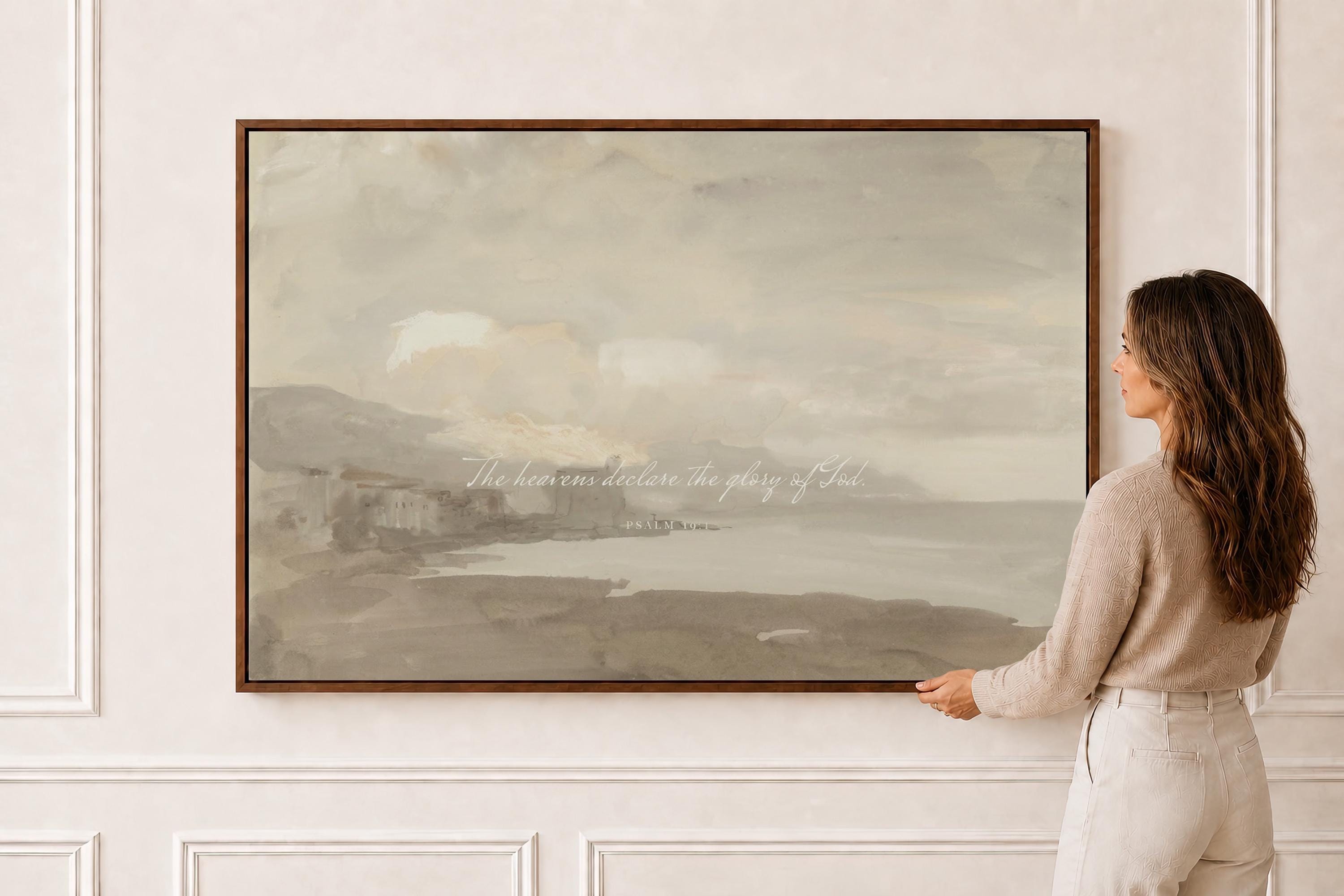 Heavens Declare Canvas | Coastal Dusk Christian Decor | Coastal Christian Wall Art | Faith Gift | T0006
