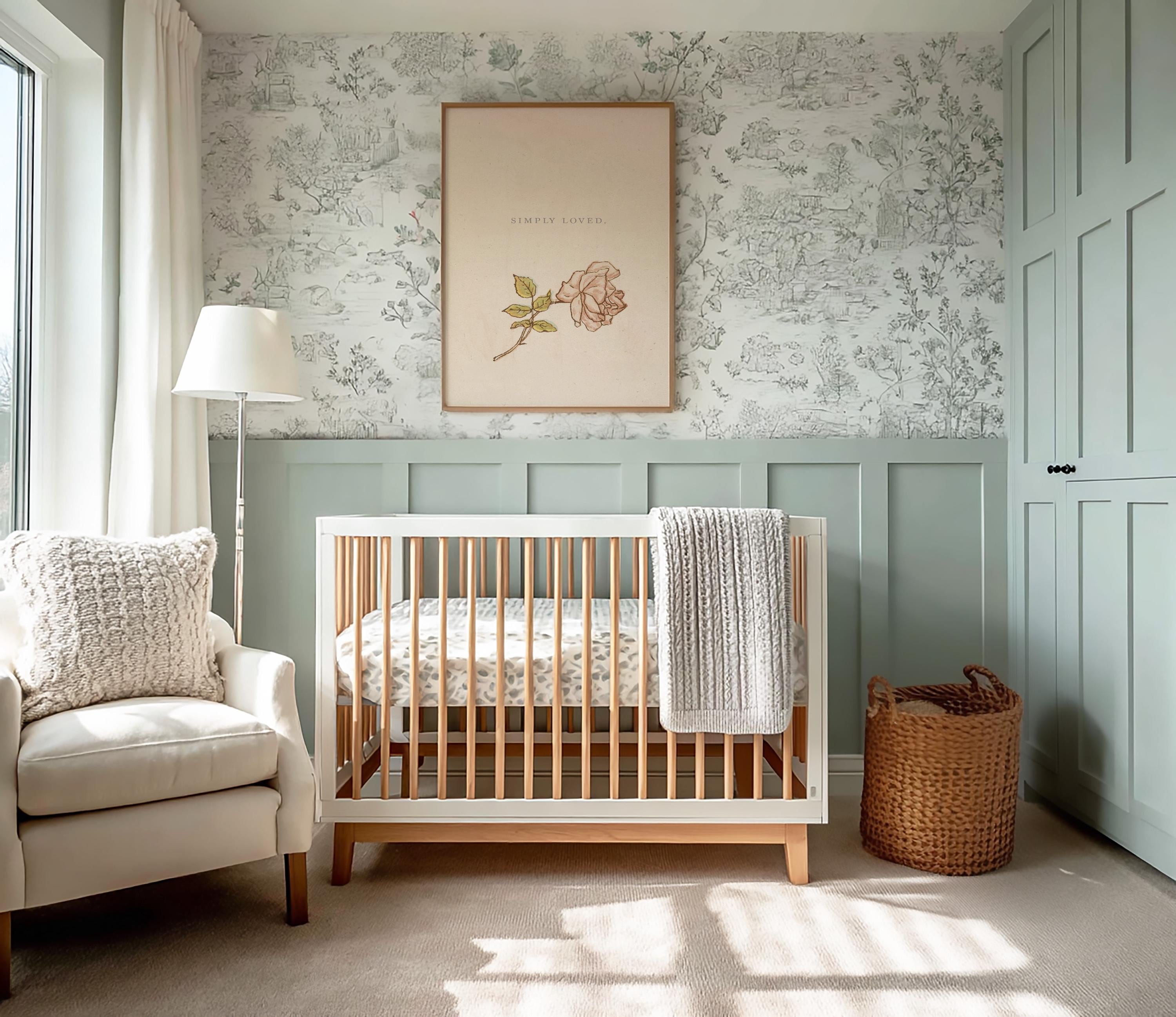 Simply Loved Christian Wall Art, Minimal Faith Nursery Print, Soft Floral Scripture Inspired Art, Neutral Christian Baby Room Decor