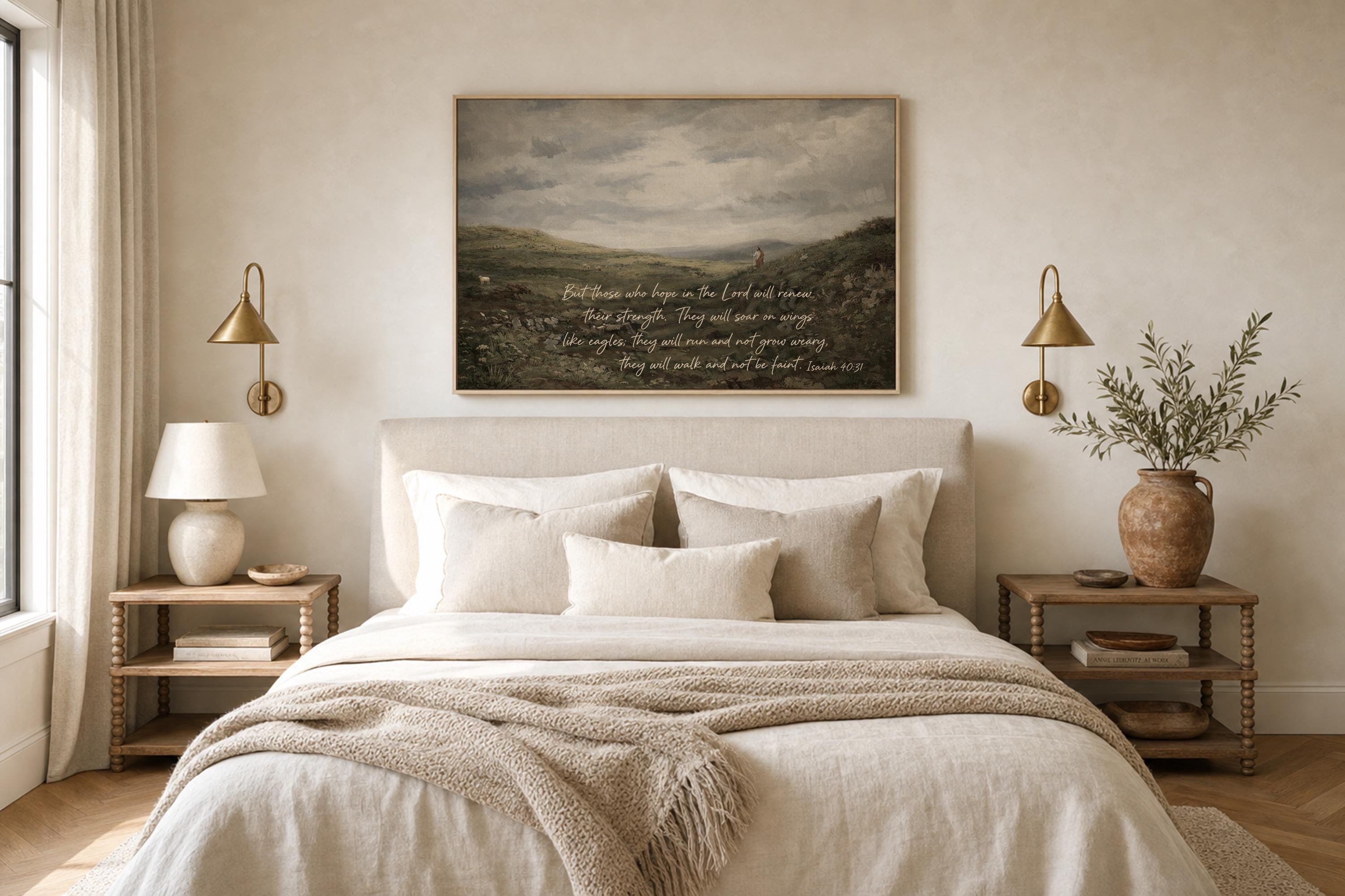 Isaiah 40:31 Wall Art, Christian Shepherd Landscape Print, Bible Verse Decor, FG442