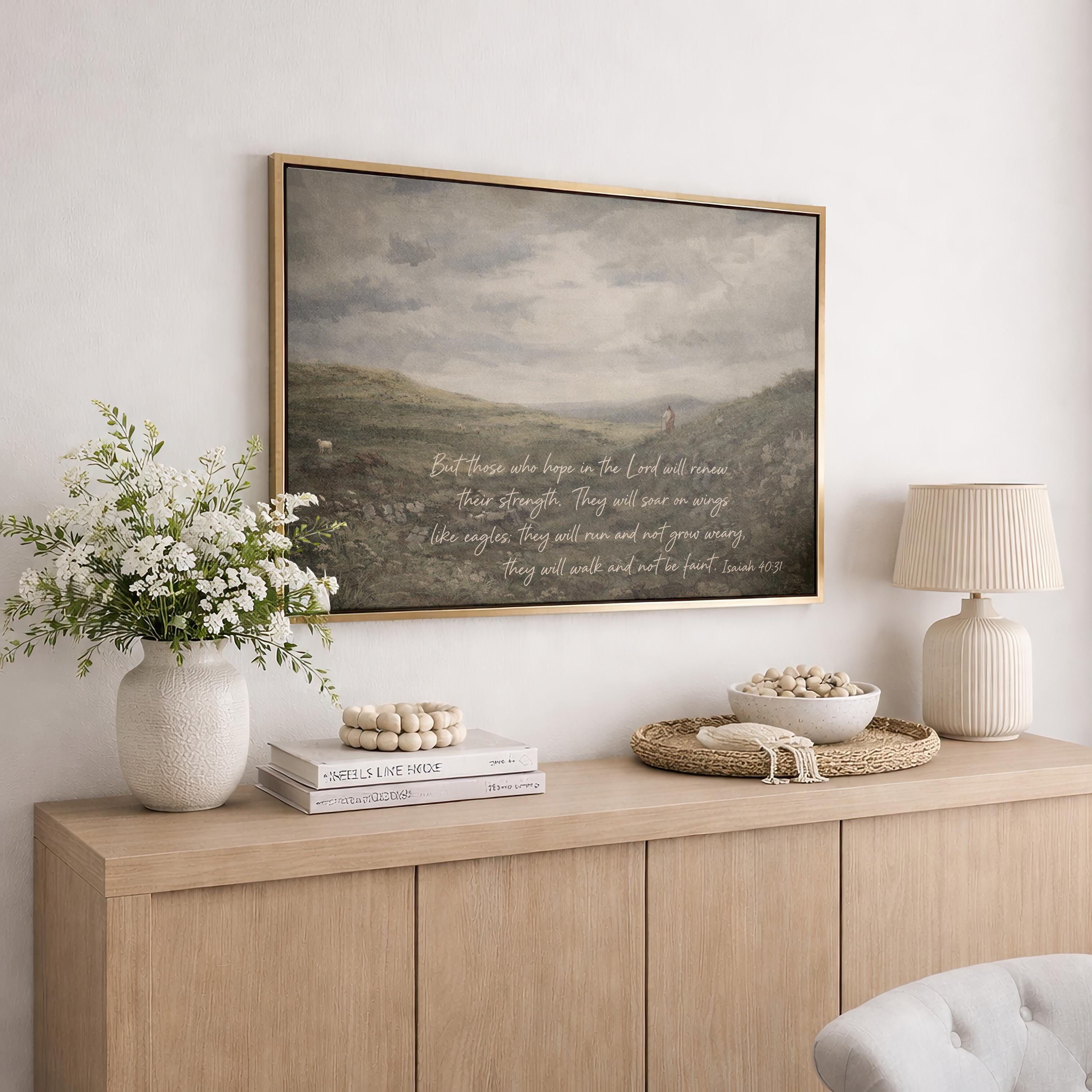 Isaiah 40:31 Wall Art, Christian Shepherd Landscape Print, Bible Verse Decor, FG442