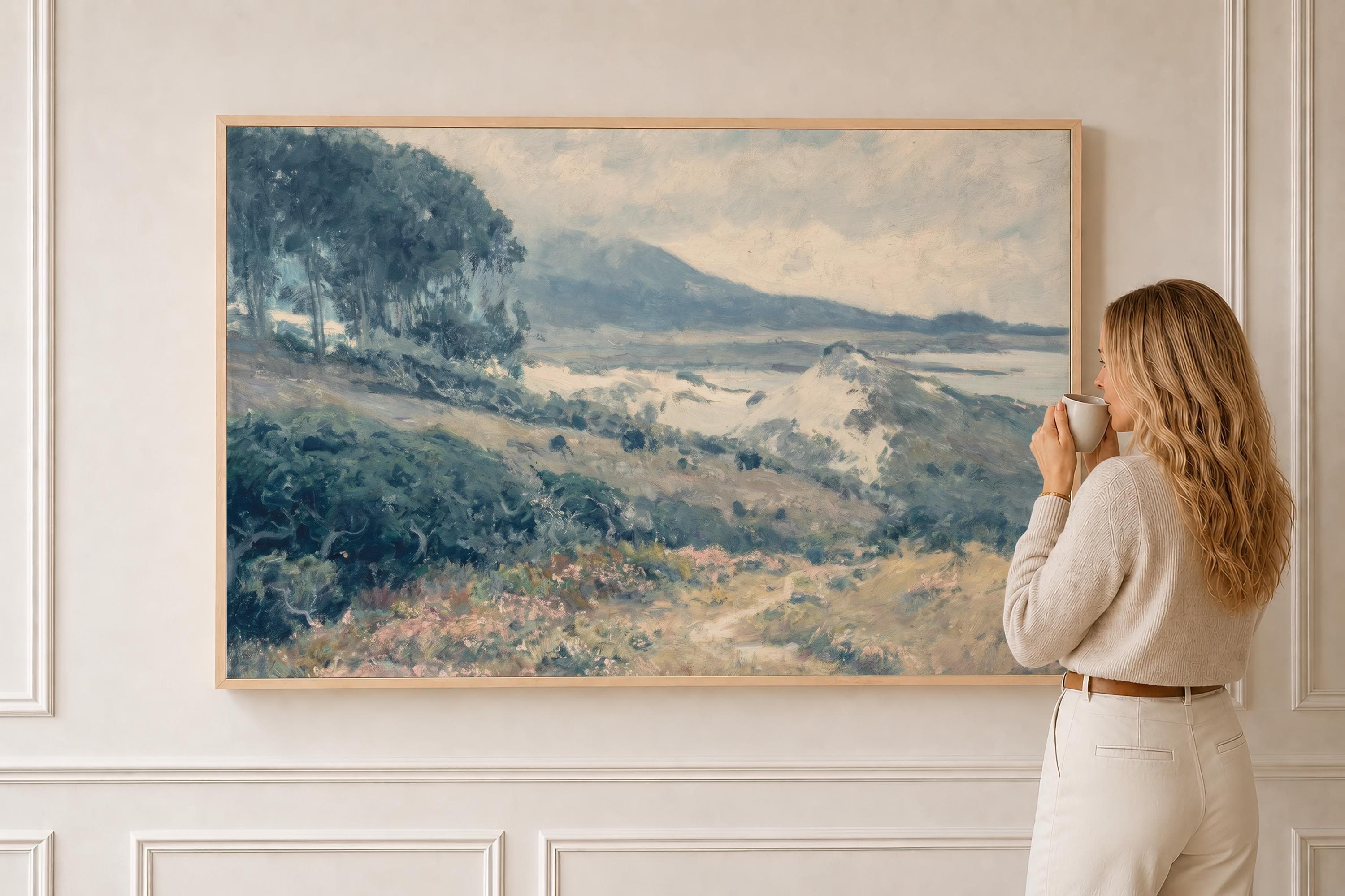Blue Landscape Wall Art Print | Mountain Meadow Painting | Traditional Landscape Artwork | Living Room Wall Art | P0015