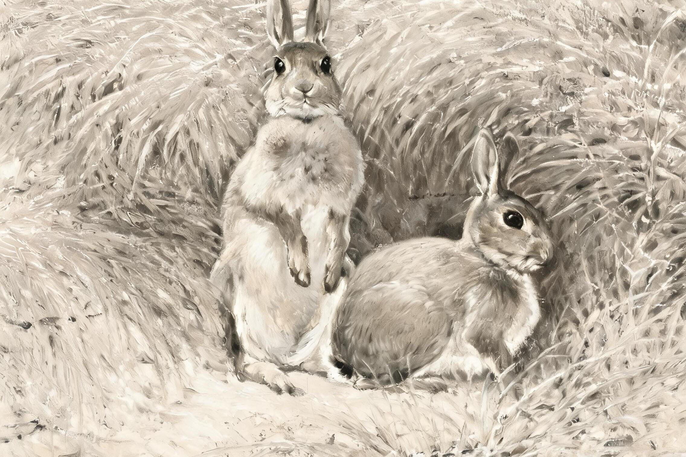 Vintage Bunny Nursery Wall Art | Rabbit Baby Room Decor | Woodland Nursery Print | Heirloom Children's Artwork | G0058