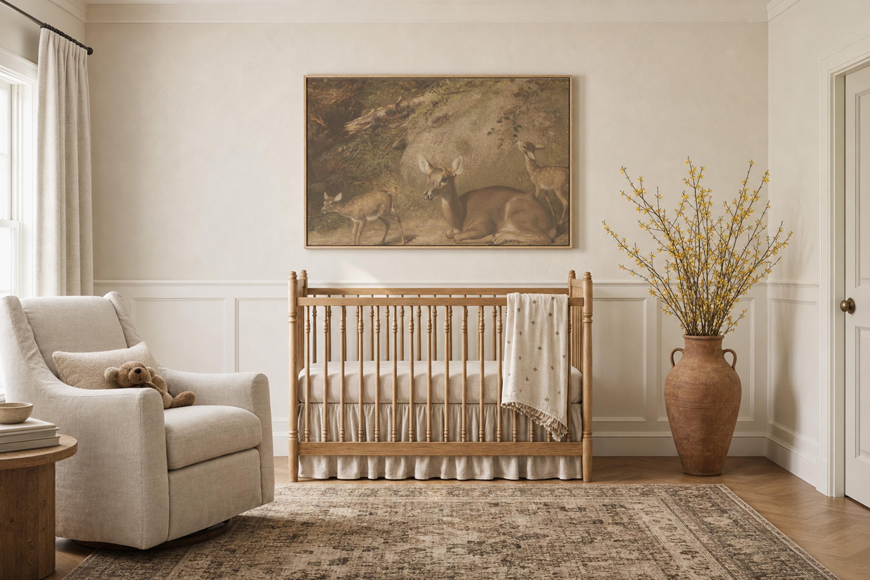 Vintage Fawn Nursery Wall Art | Woodland Deer Print | Neutral Baby Room Decor | Heirloom Nursery Artwork | Forest Animal Wall Art | G0059