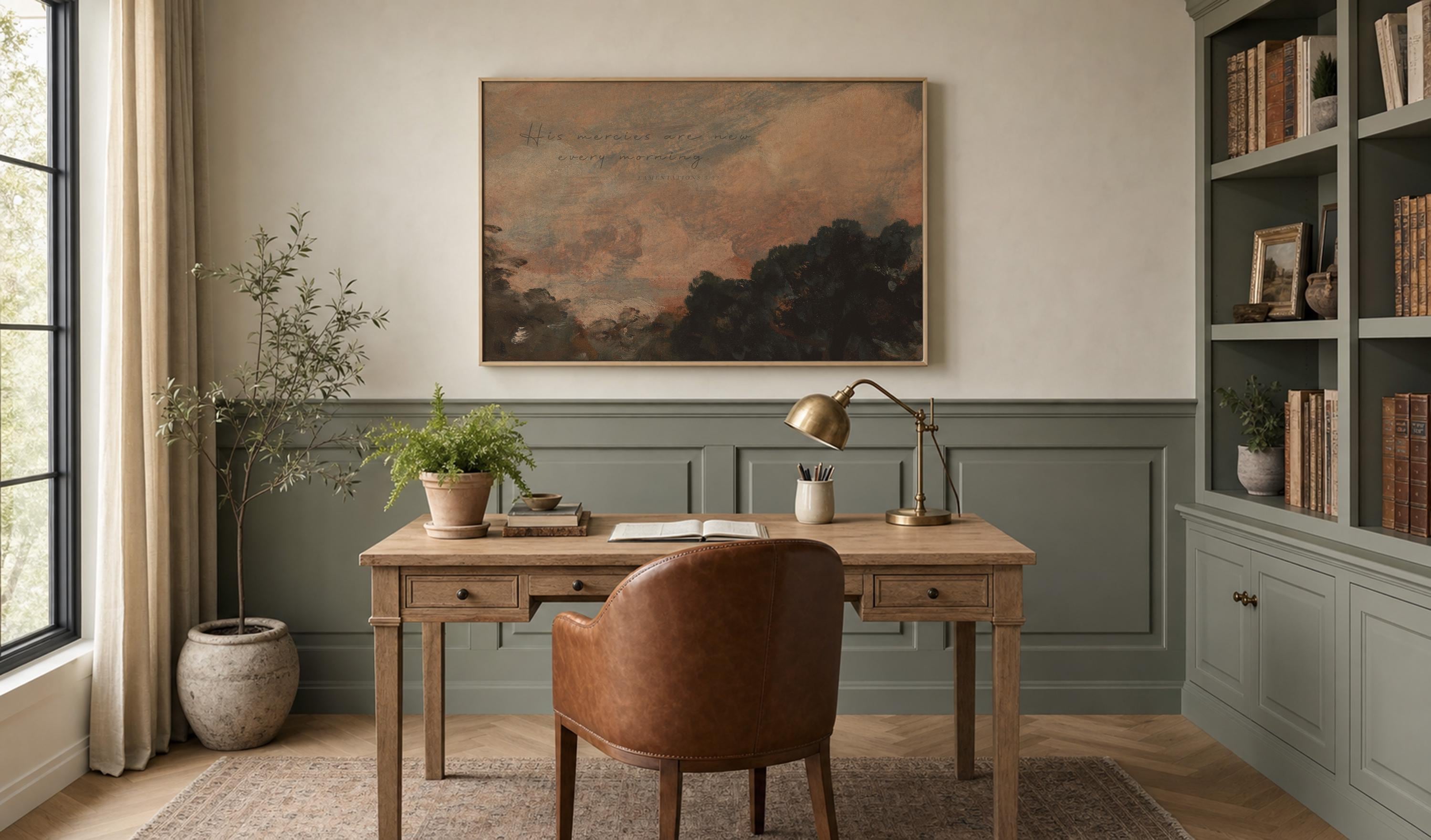 His Mercies Are New Every Morning Painting, Lamentations 3:23 Christian Wall Art, Soft Sky Landscape Painting, Morning Mercy Verse, FG423