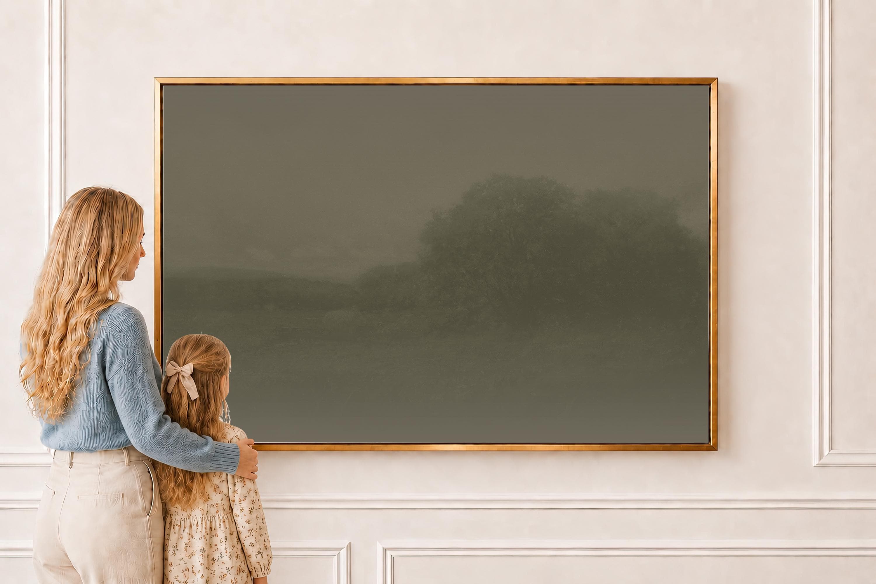 Moody Green Landscape Wall Art | Large Framed Canvas Print | Minimalist Luxury Wall Decor | FG426