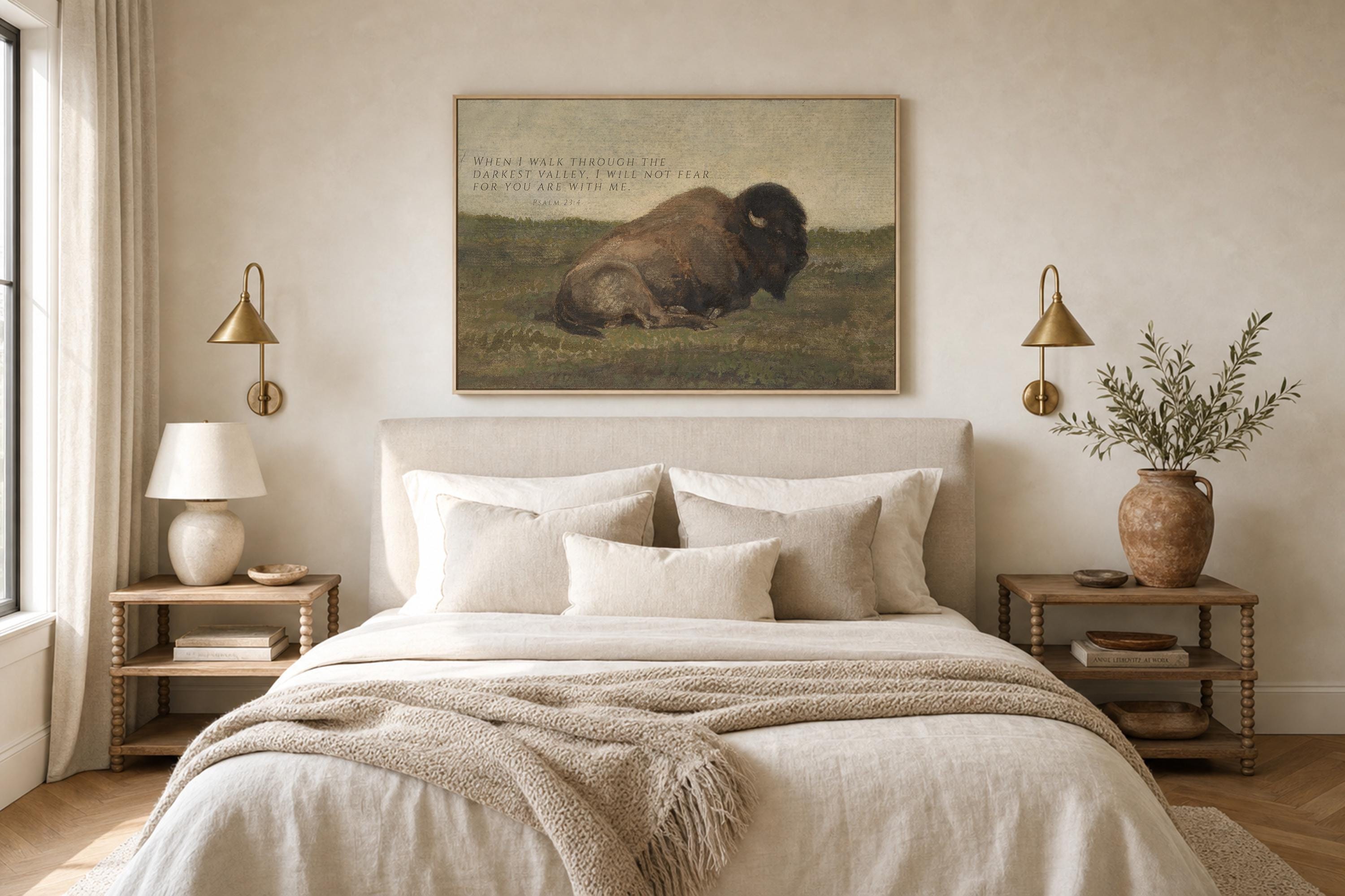 Psalm 23:4 Wall Art, Bison Christian Scripture Painting, I Will Not Fear Print, Faith Inspired Wildlife Artwork, FG427