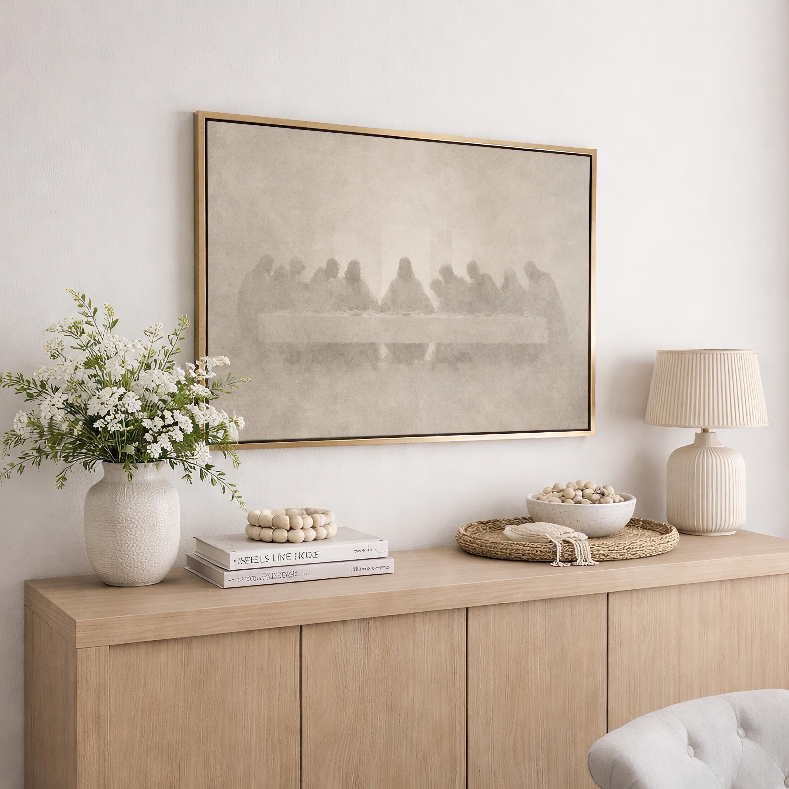 Last Supper Wall Art – Minimalist Christian Painting, Neutral Religious Canvas – FG430