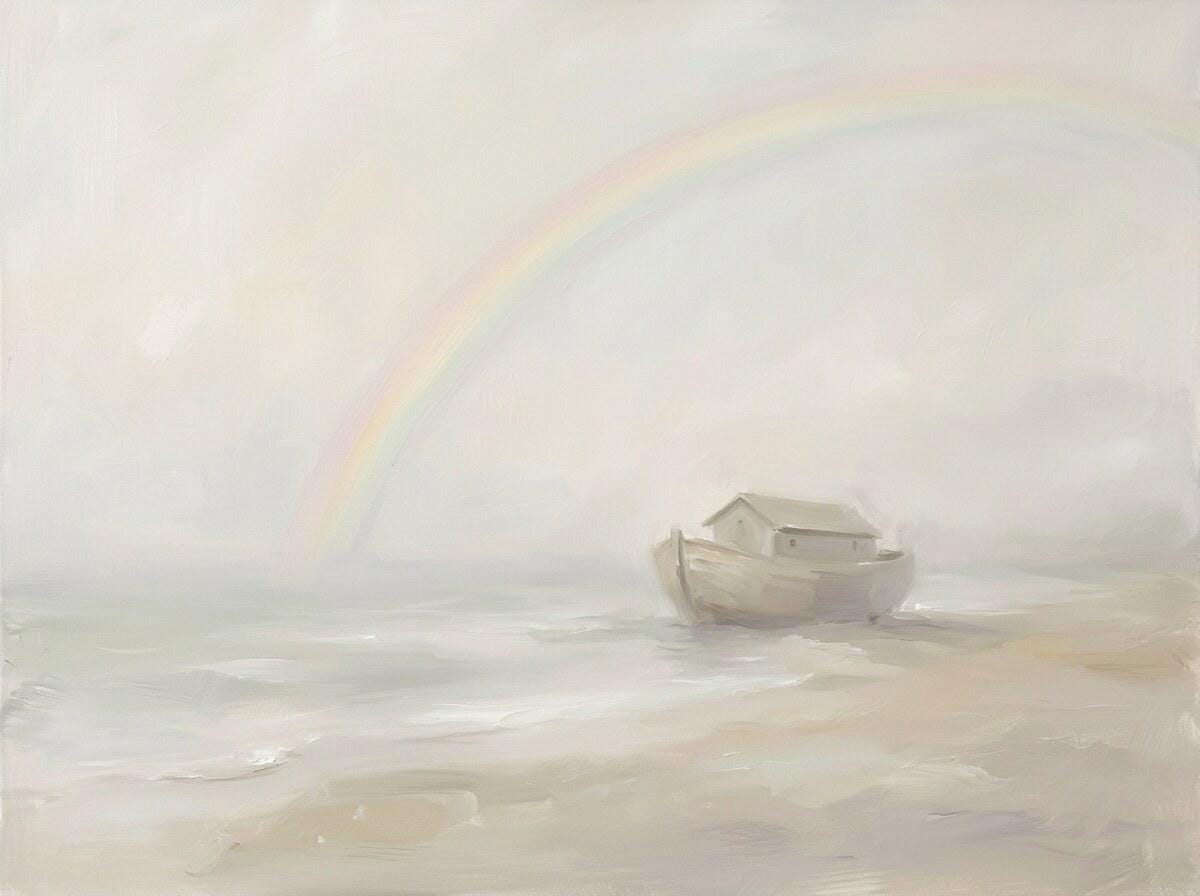 Noahs Ark Print | Noahs Ark Art | Ark Rainbow Soft Christian Wall Art Print | W0201