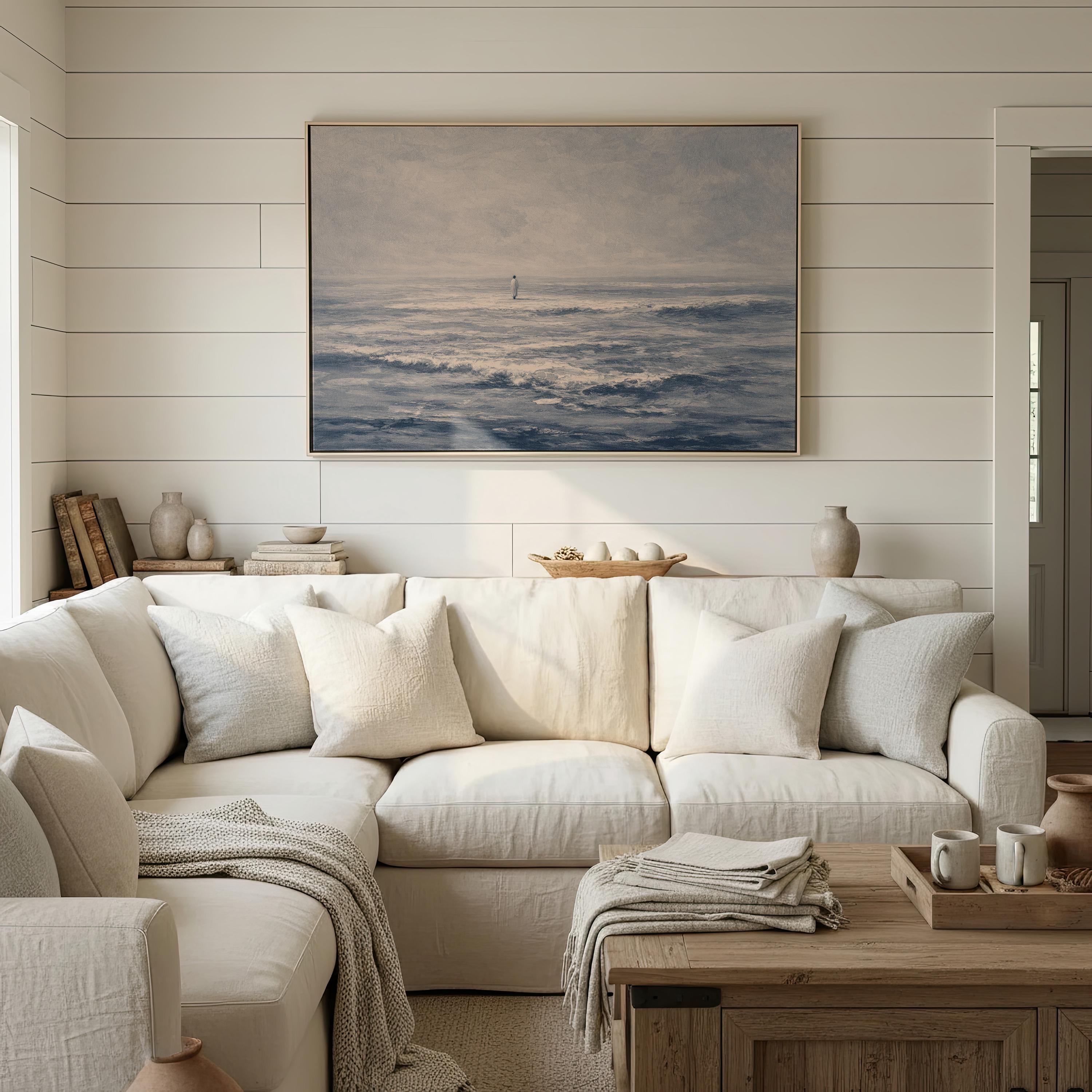 Jesus Walks on Water, Christian Wall Decor, Deep Blue Ocean Art Print, FG441