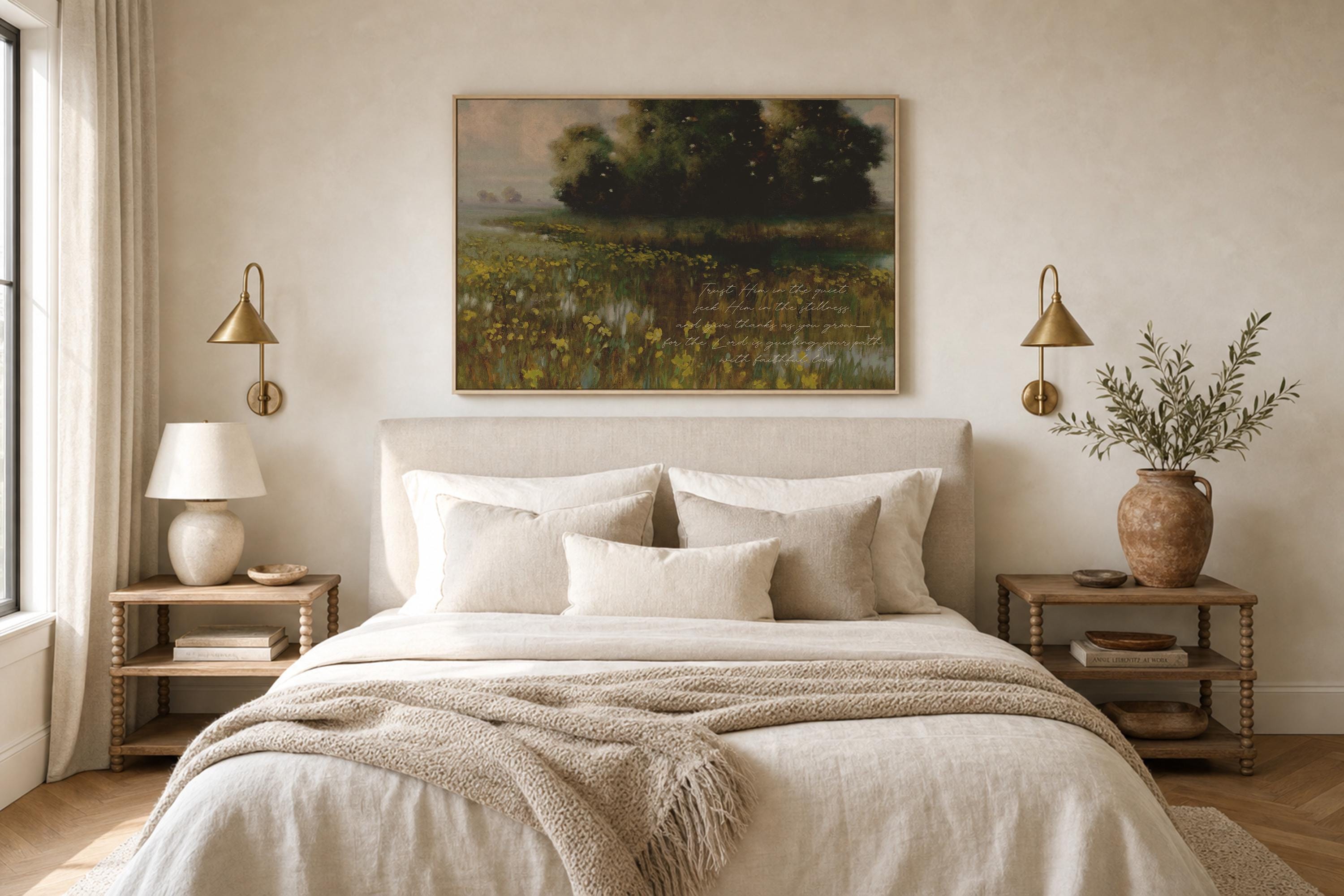 Trust Him in the Quiet Print | Christian Encouragement Wall Art | Scripture Inspired Landscape Painting | Religious Gift | FG444