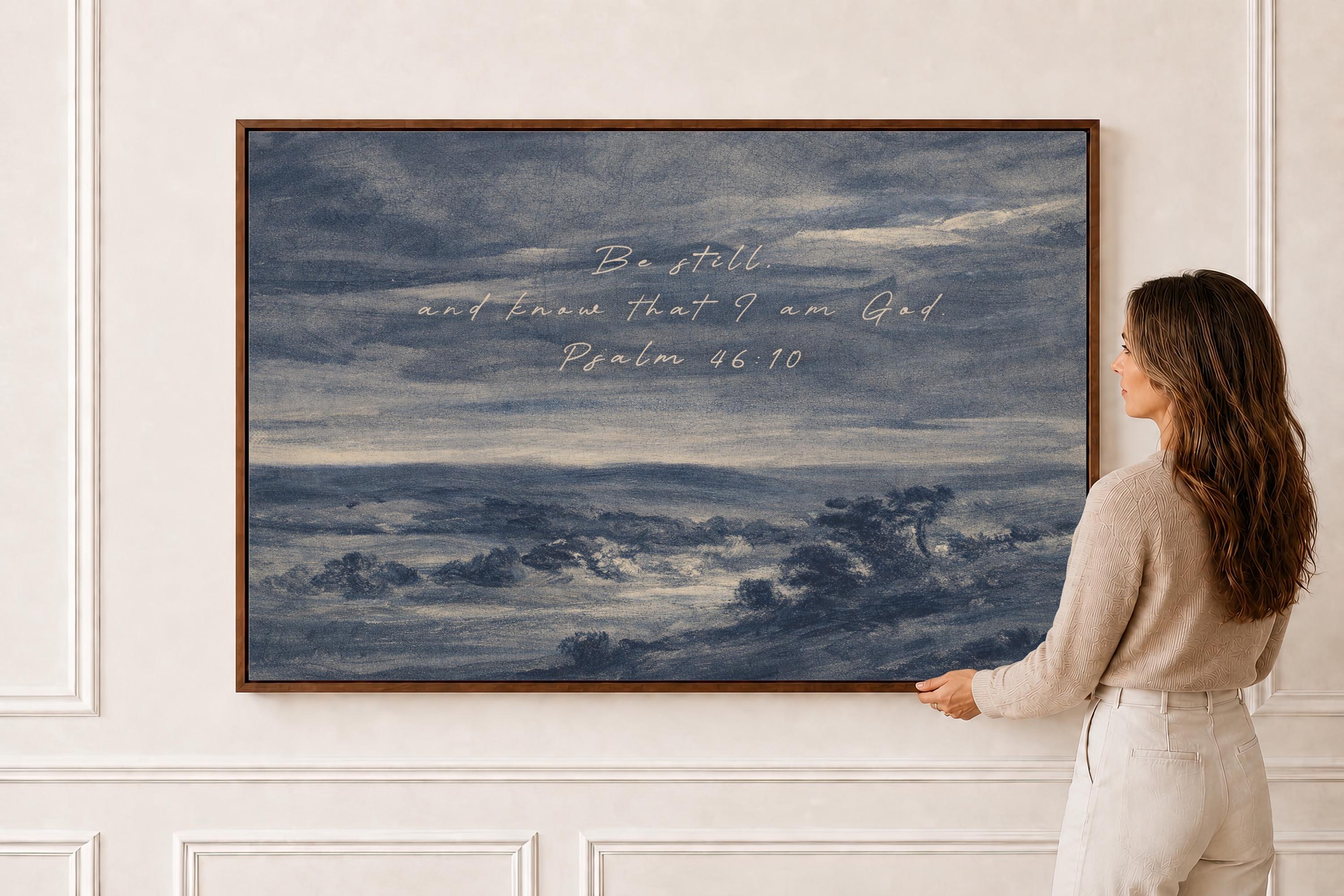 Be Still Psalm 46:10 Scripture Print – Moody Coastal Christian Wall Art