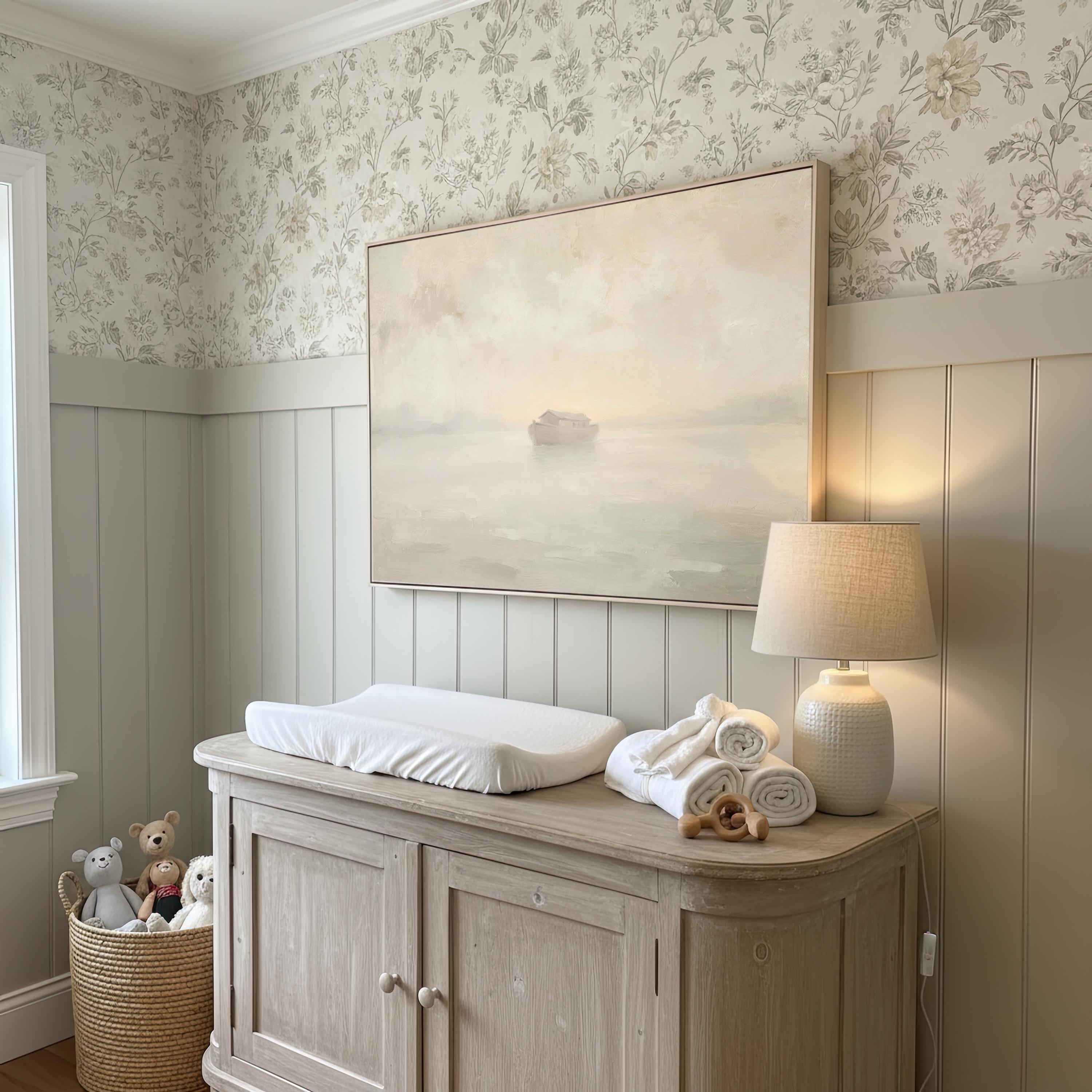Baby Room Noahs Ark Print | Noahs Ark Art | Ark Misty Dawn Christian Wall Art Print | W0200