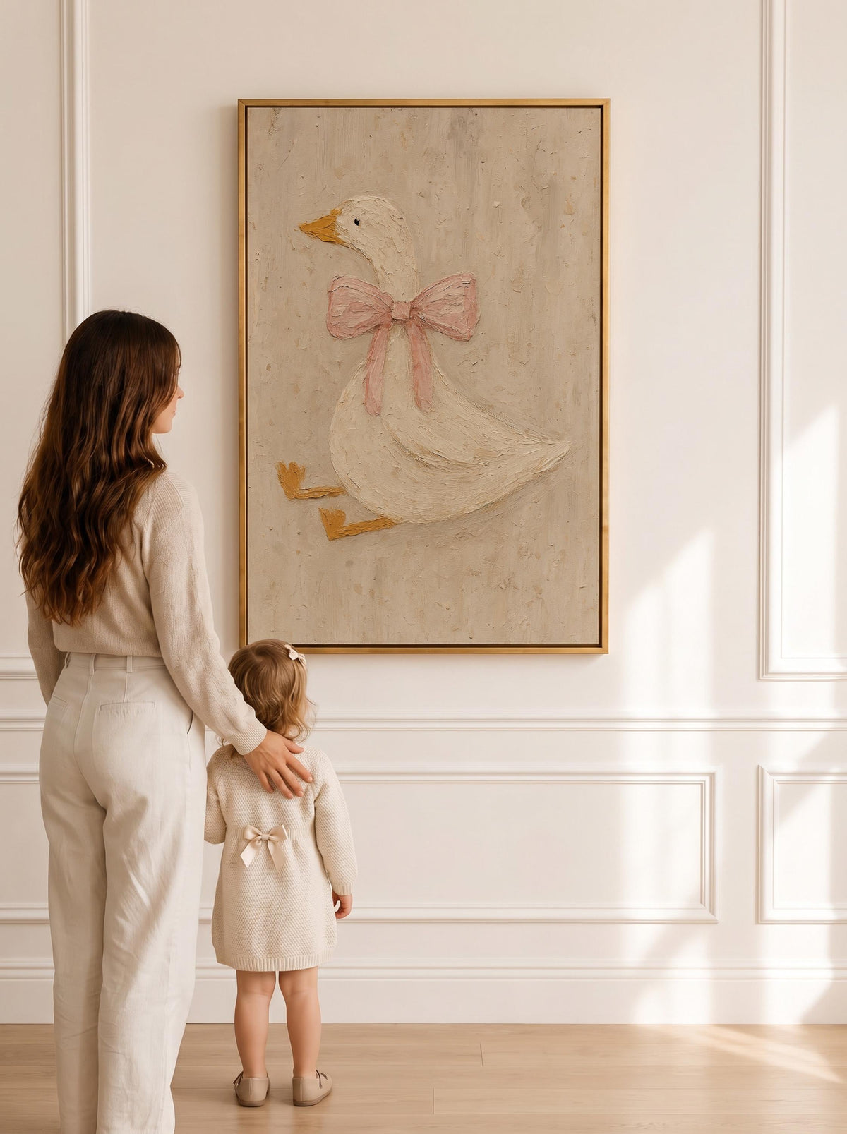 Vintage Duck Nursery Art: Canvas-Style Print with Pink Bow FG4890 | Product view 2