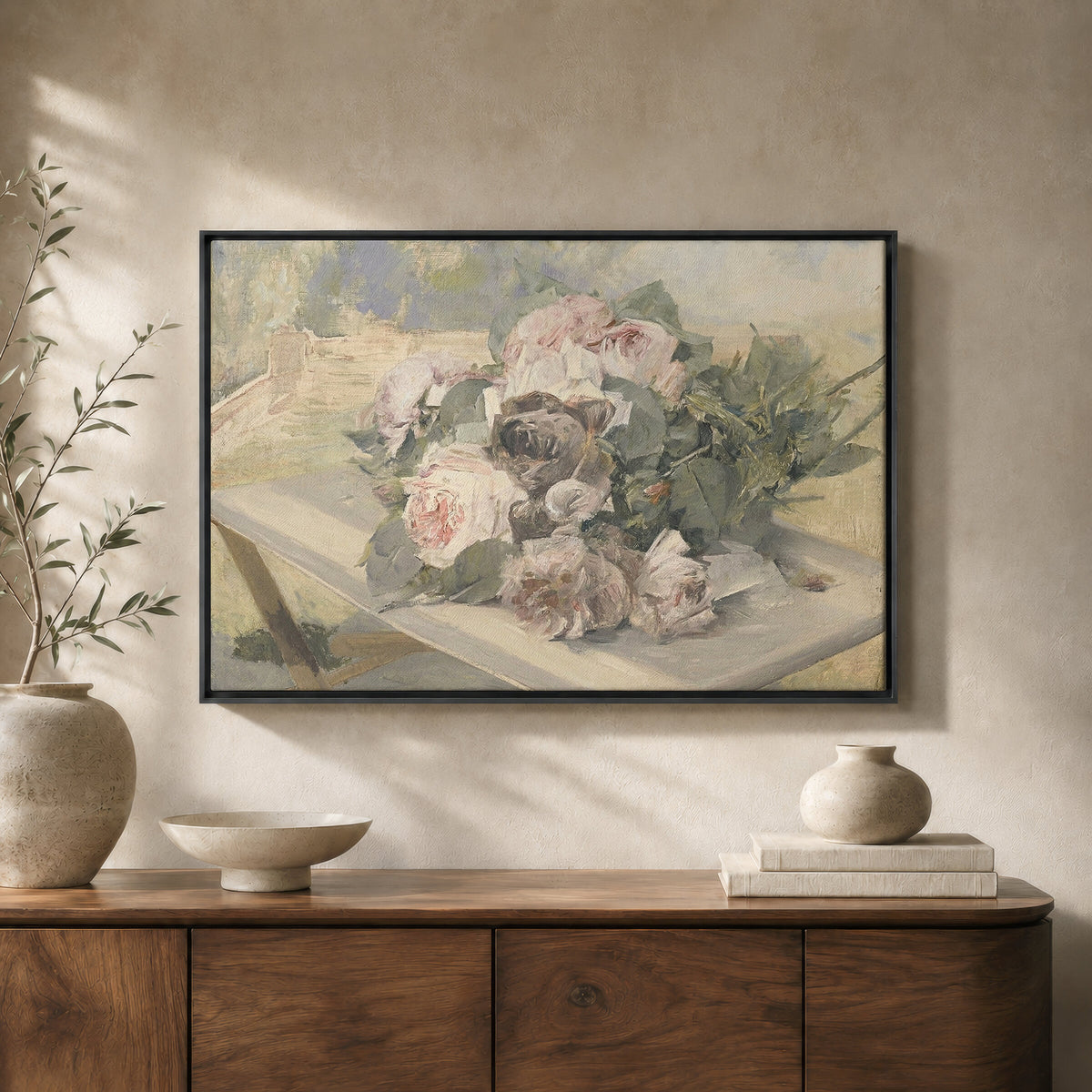 Antique Roses on a Table wall art