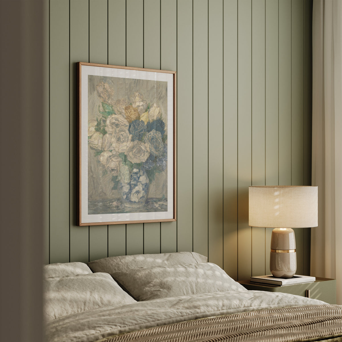 Antique Roses in a Blue Vase wall art
