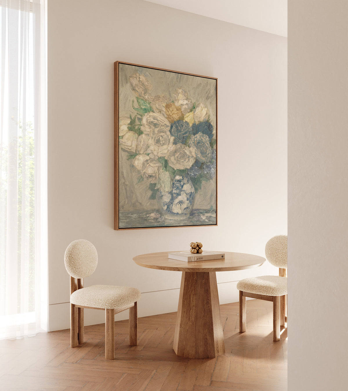 Antique Roses in a Blue Vase wall art