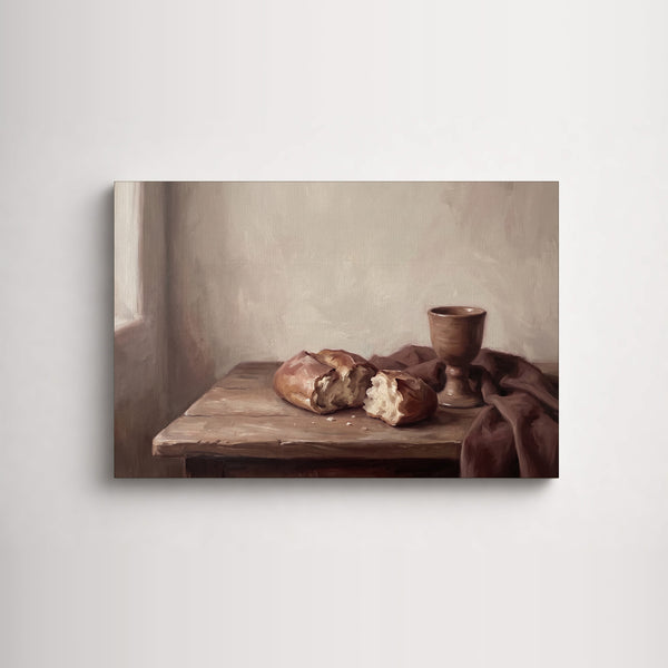 Bread and Cup by the Window as an unframed canvas