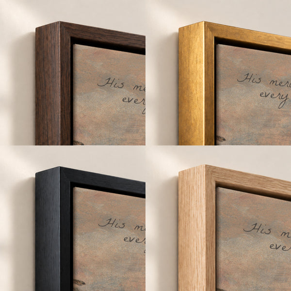 Mercies at Rose Sunrise frame finish options: Brown, Gold, Black and Natural