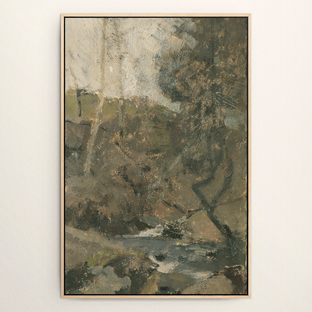 Living Water in the Autumn Ravine wall art in a Natural Oak floating frame