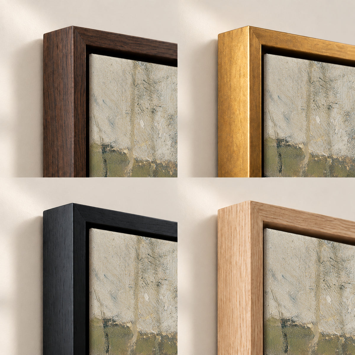Living Water in the Autumn Ravine frame finish options: Brown, Gold, Black and Natural