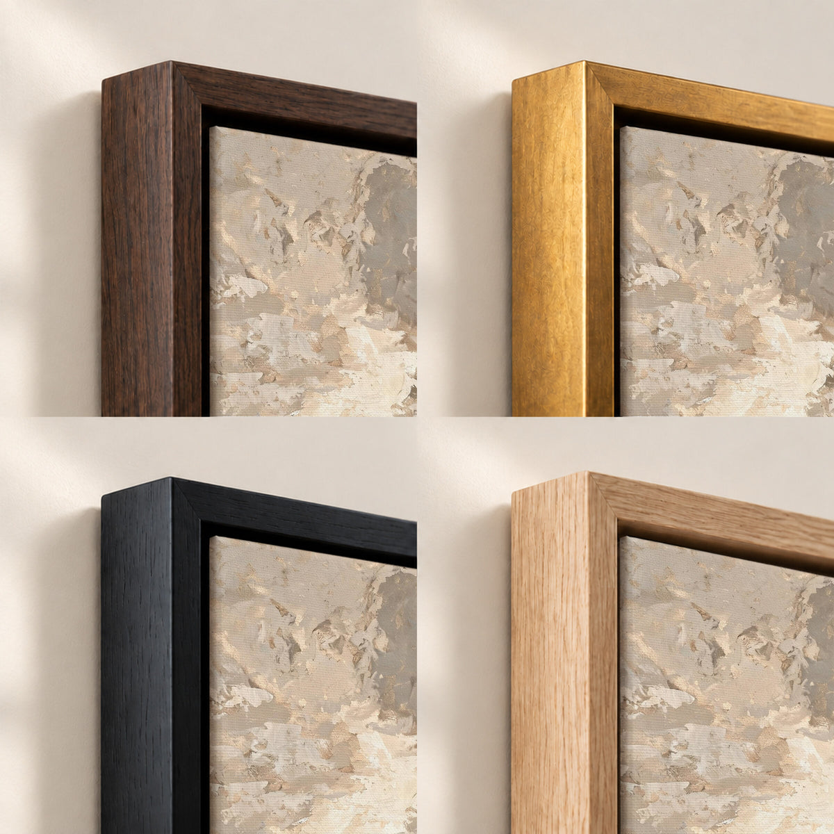 Soft Beige Foliage frame finish options: Brown, Gold, Black and Natural