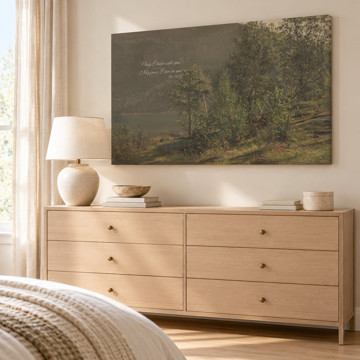 Olive Woodland Lake wall art