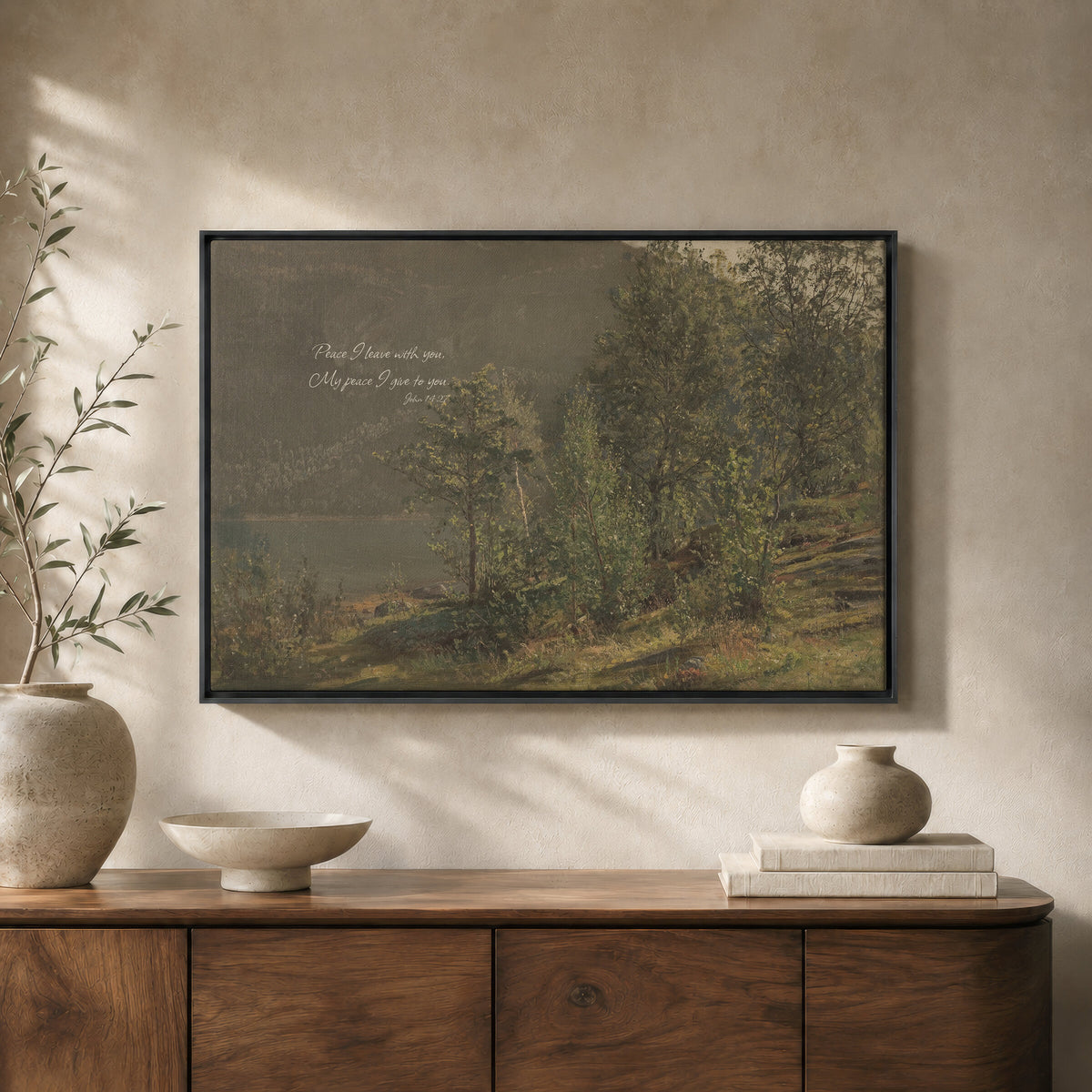 Olive Woodland Lake wall art