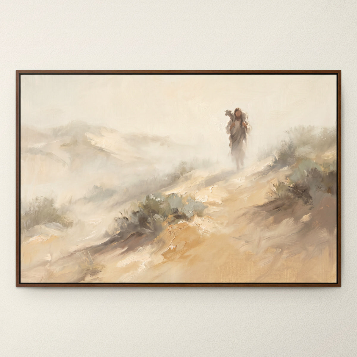 Carrying the Lamb Down the Dune in a dark brown frame