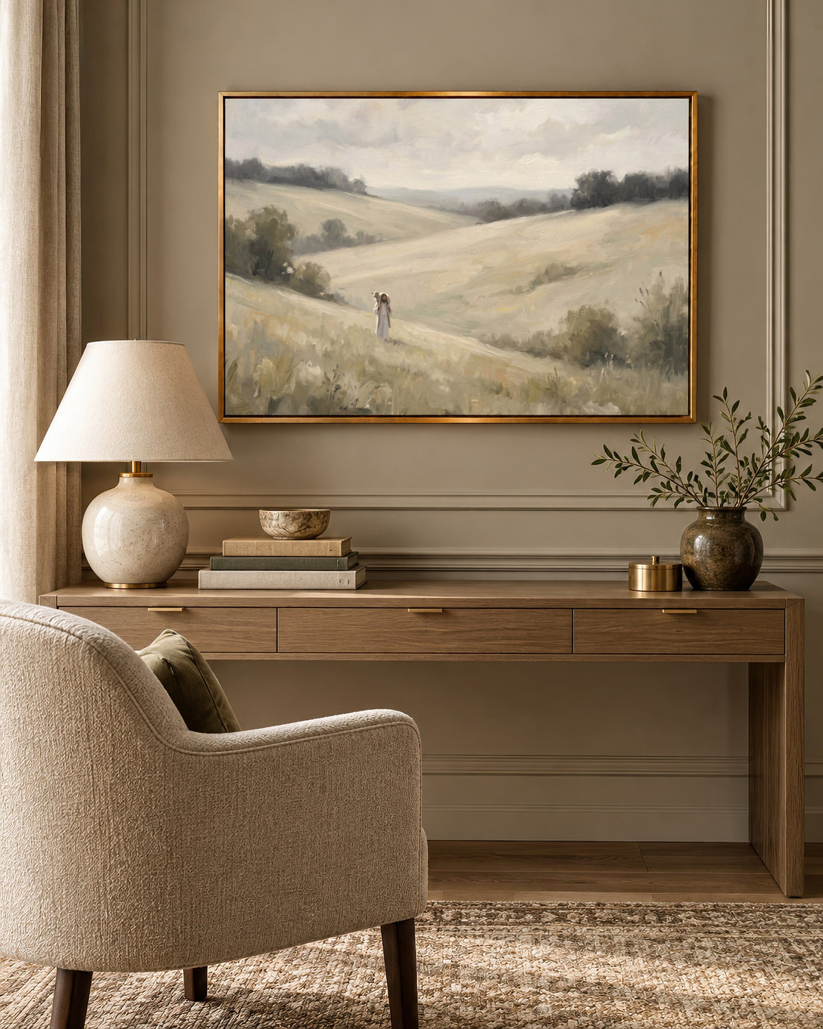 Carried Home Over the Hills framed wall art above a desk in a cozy study nook