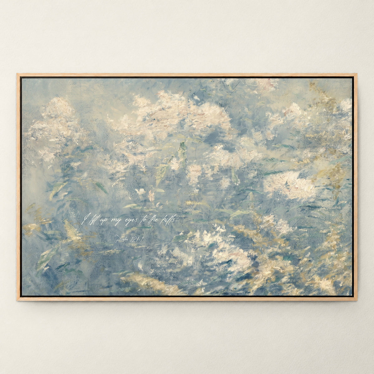 Blue Hydrangea Texture with Verse wall art