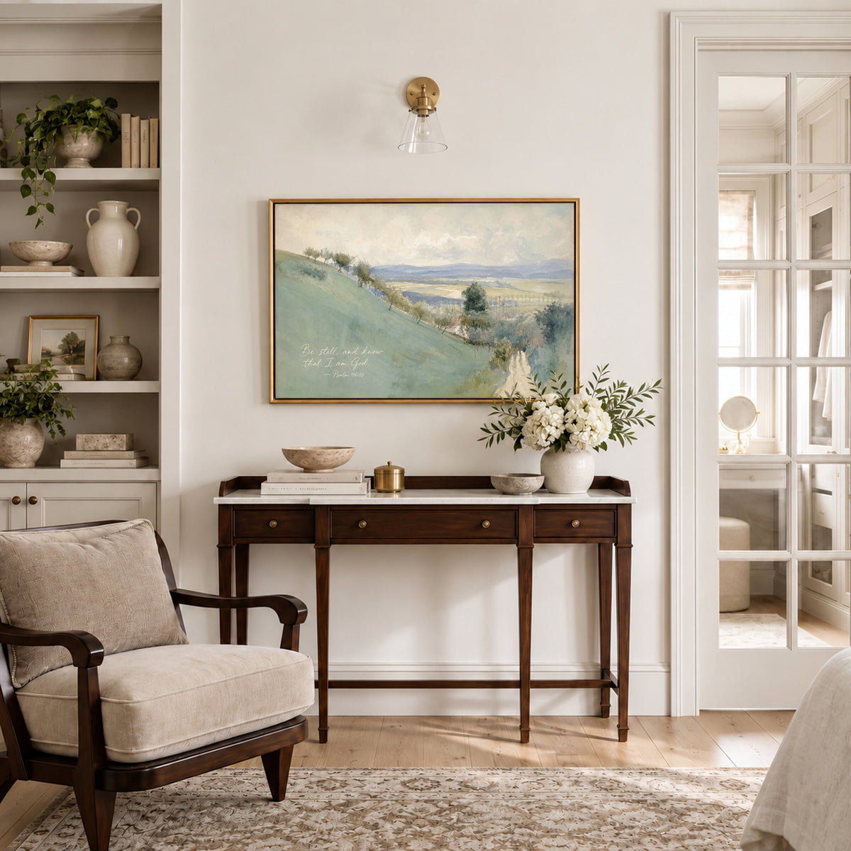 Be Still Green Hillside — Psalm 46:10 wall art