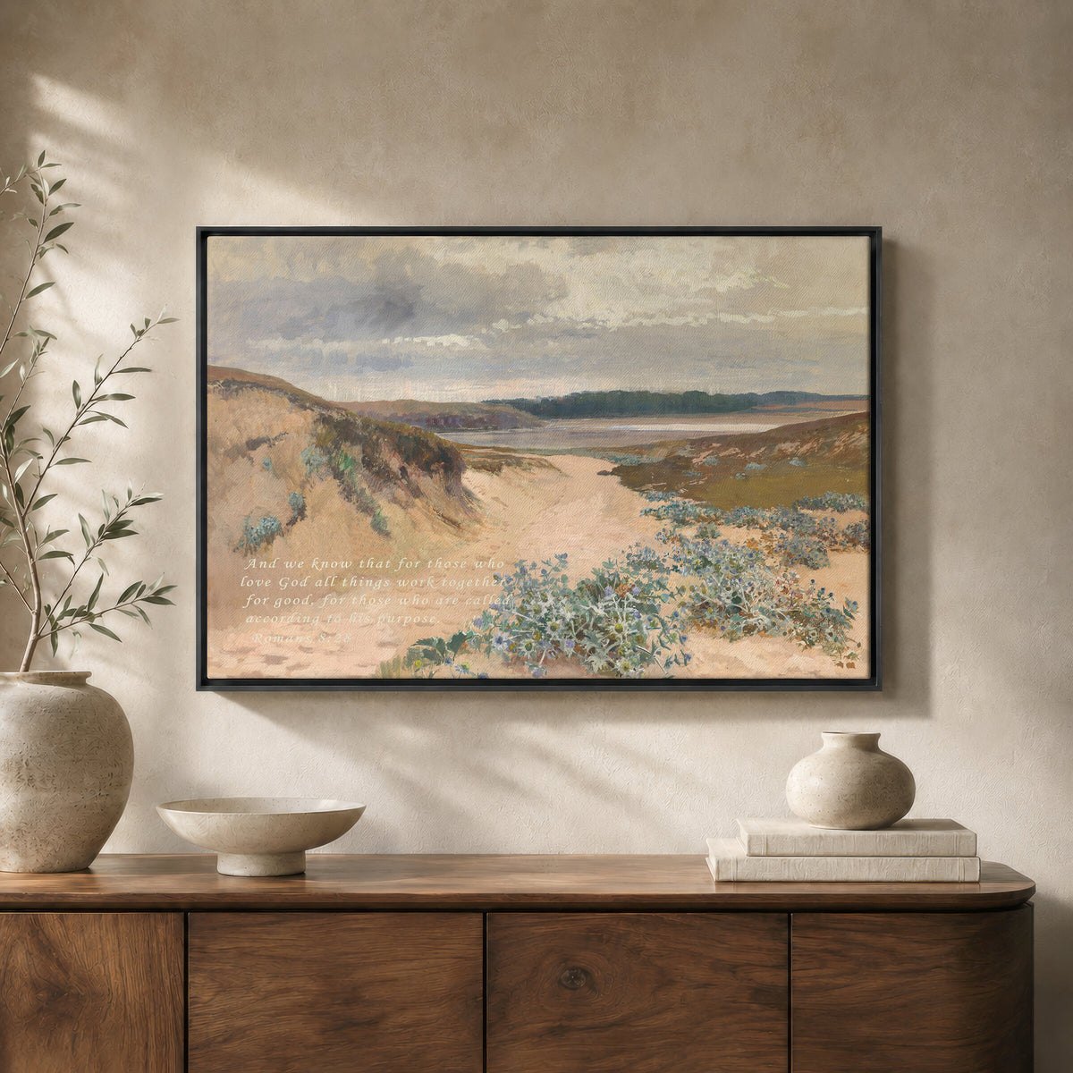 Coastal Beach — Romans 8:28 wall art