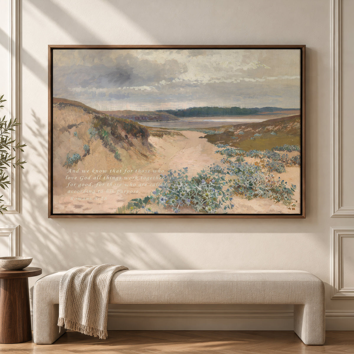 Coastal Beach — Romans 8:28 wall art