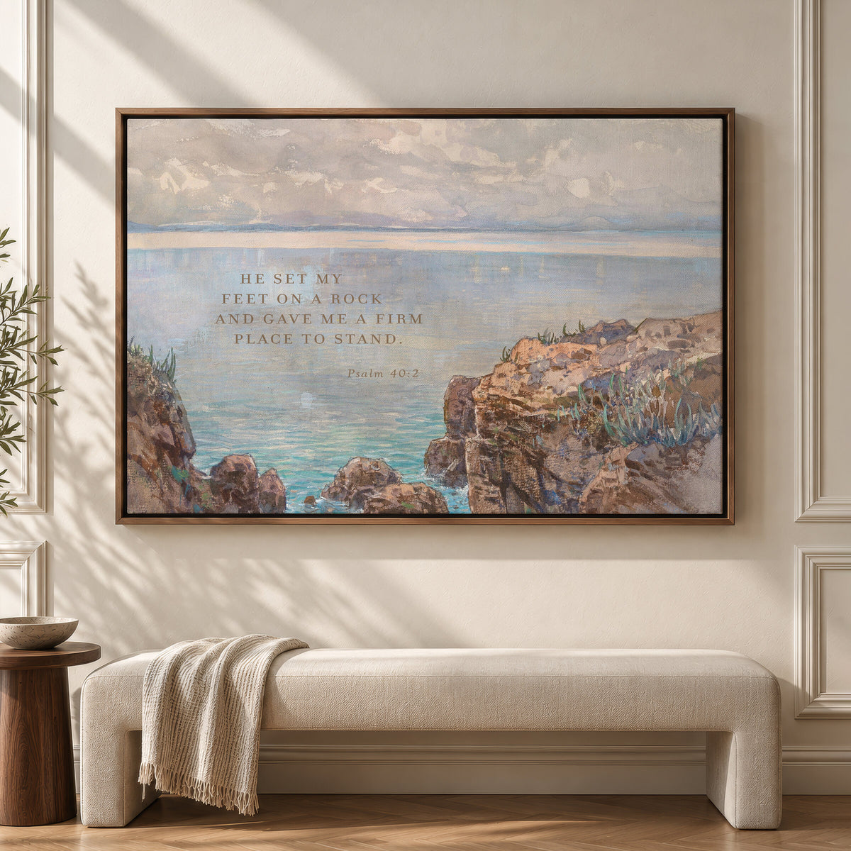 Coastal Sailboat — Psalm 40:2 wall art