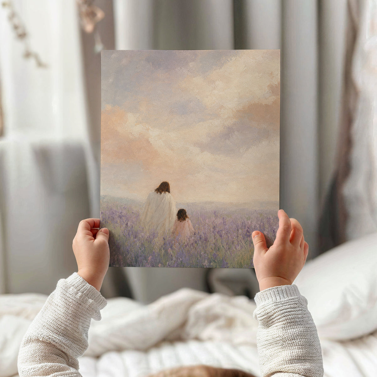 Jesus and Little Girl in Lavender Field wall art