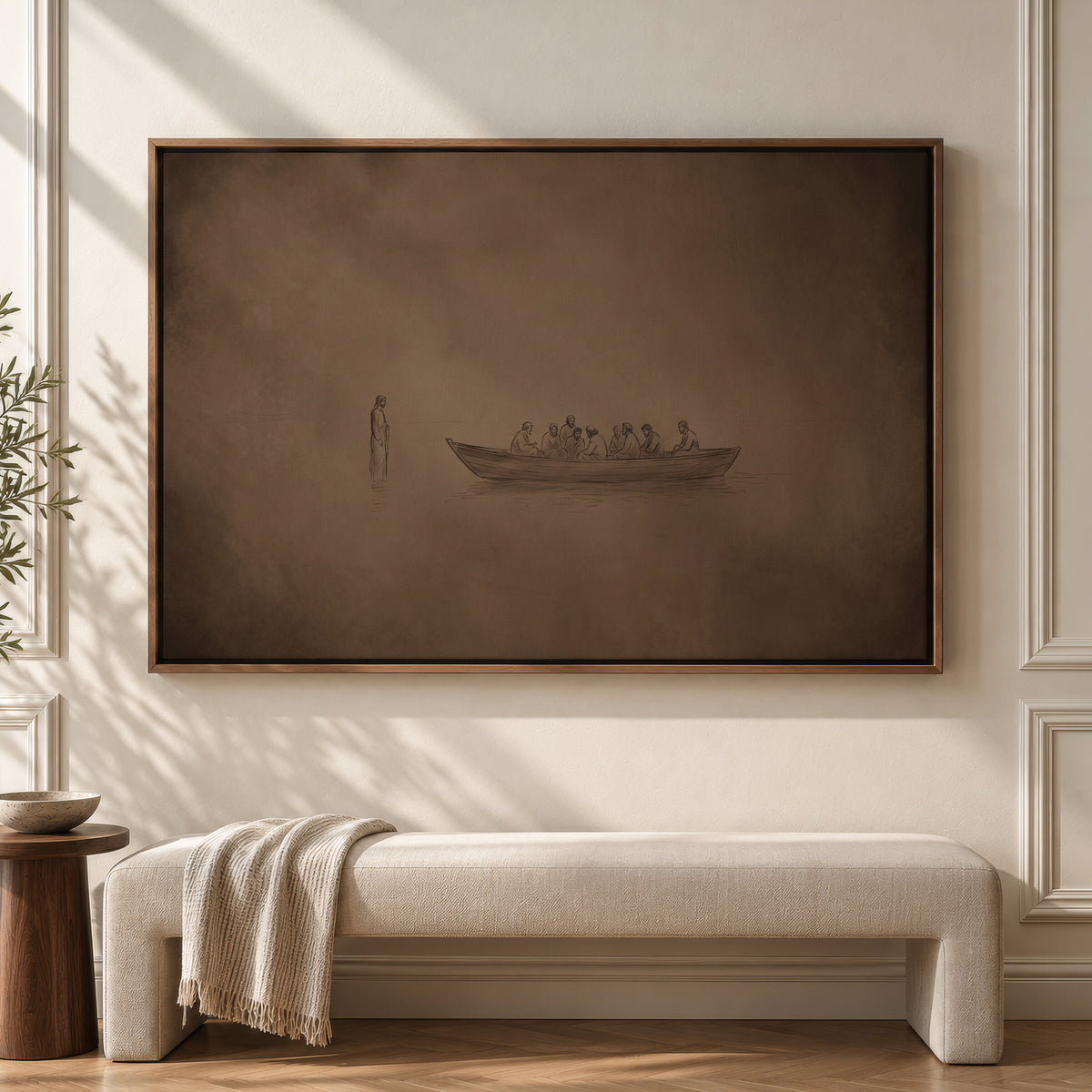 Jesus Walking on Water Sepia Sketch wall art
