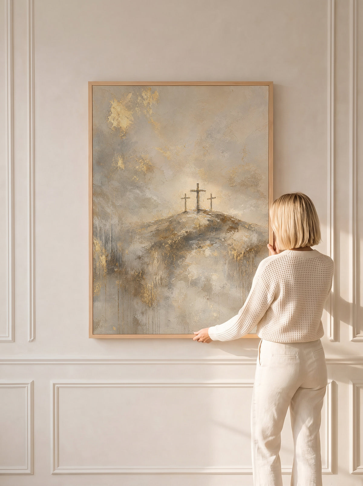 Three Crosses on Calvary Gold wall art