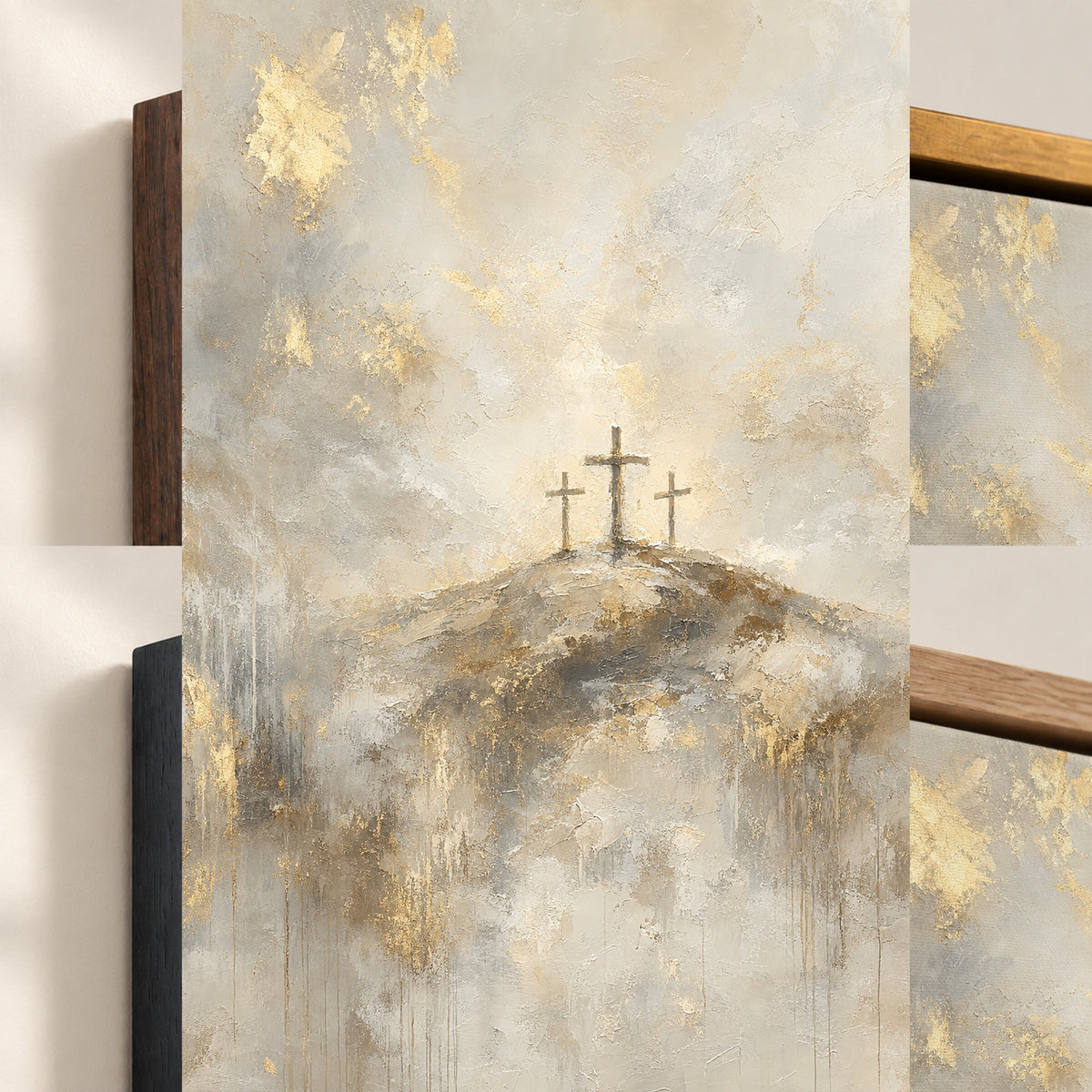 Three Crosses on Calvary Gold wall art