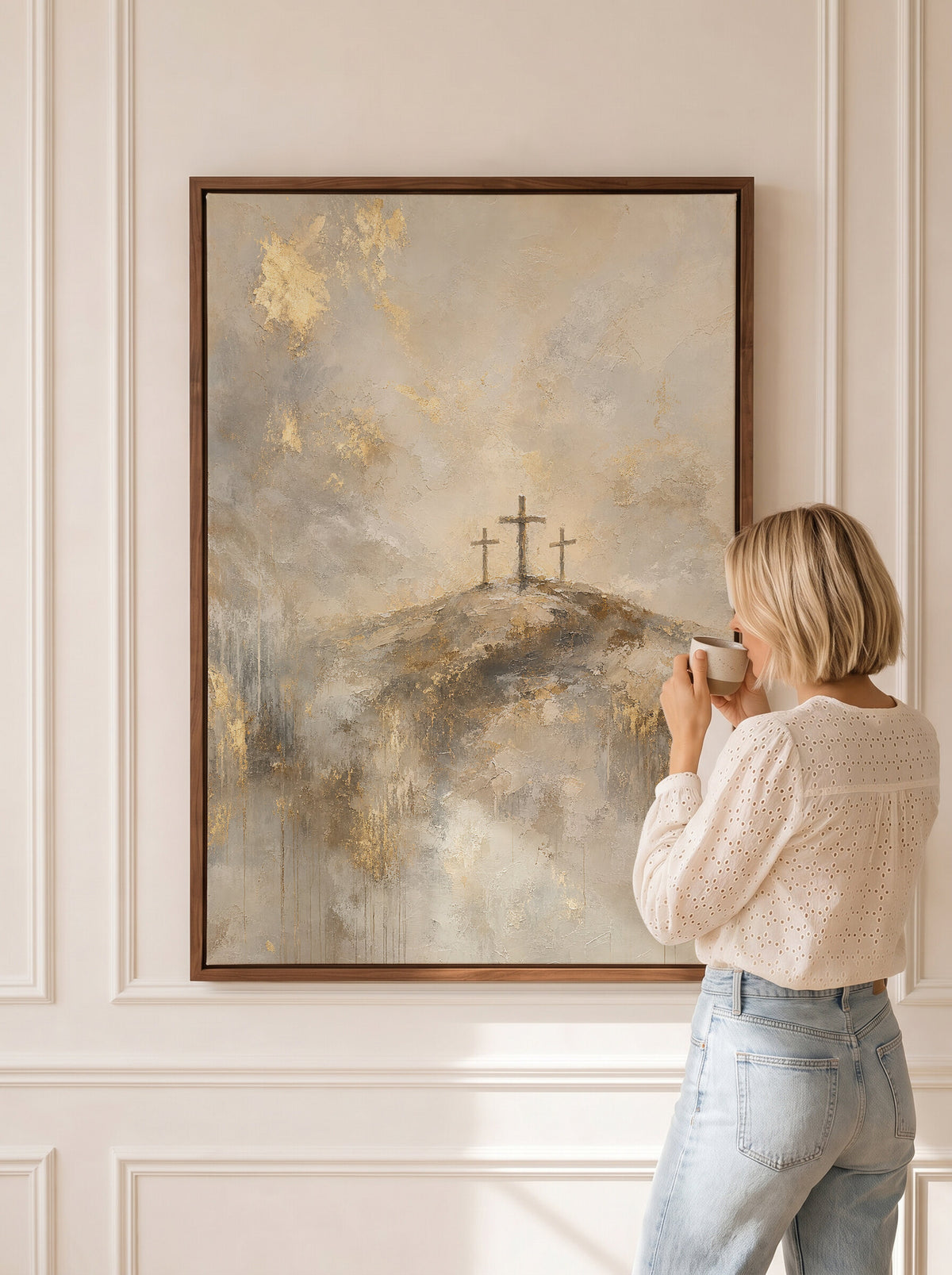 Three Crosses on Calvary Gold wall art