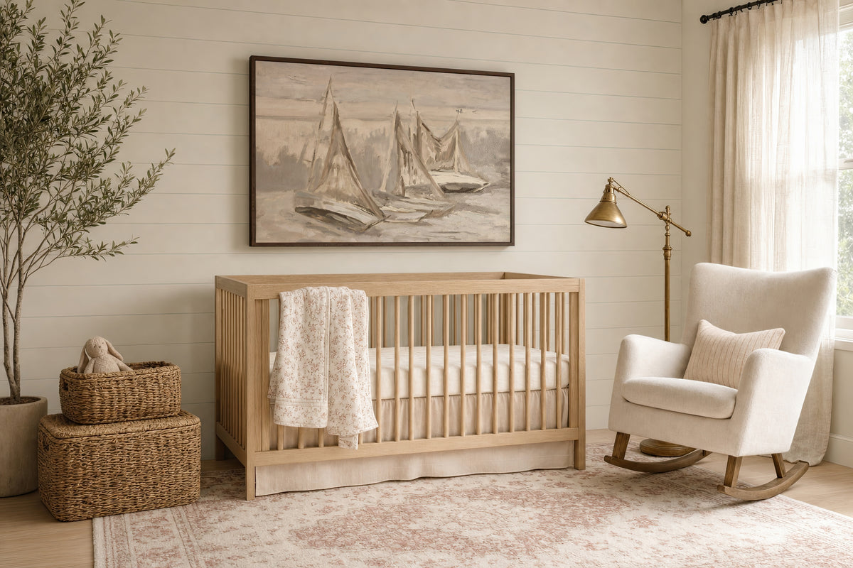 Boys' Nursery Room wall art in a sunlit nursery with a rocker