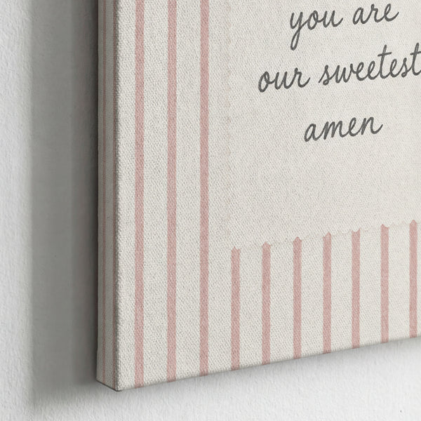 Sweetest Amen Pink Stripes unframed canvas corner detail