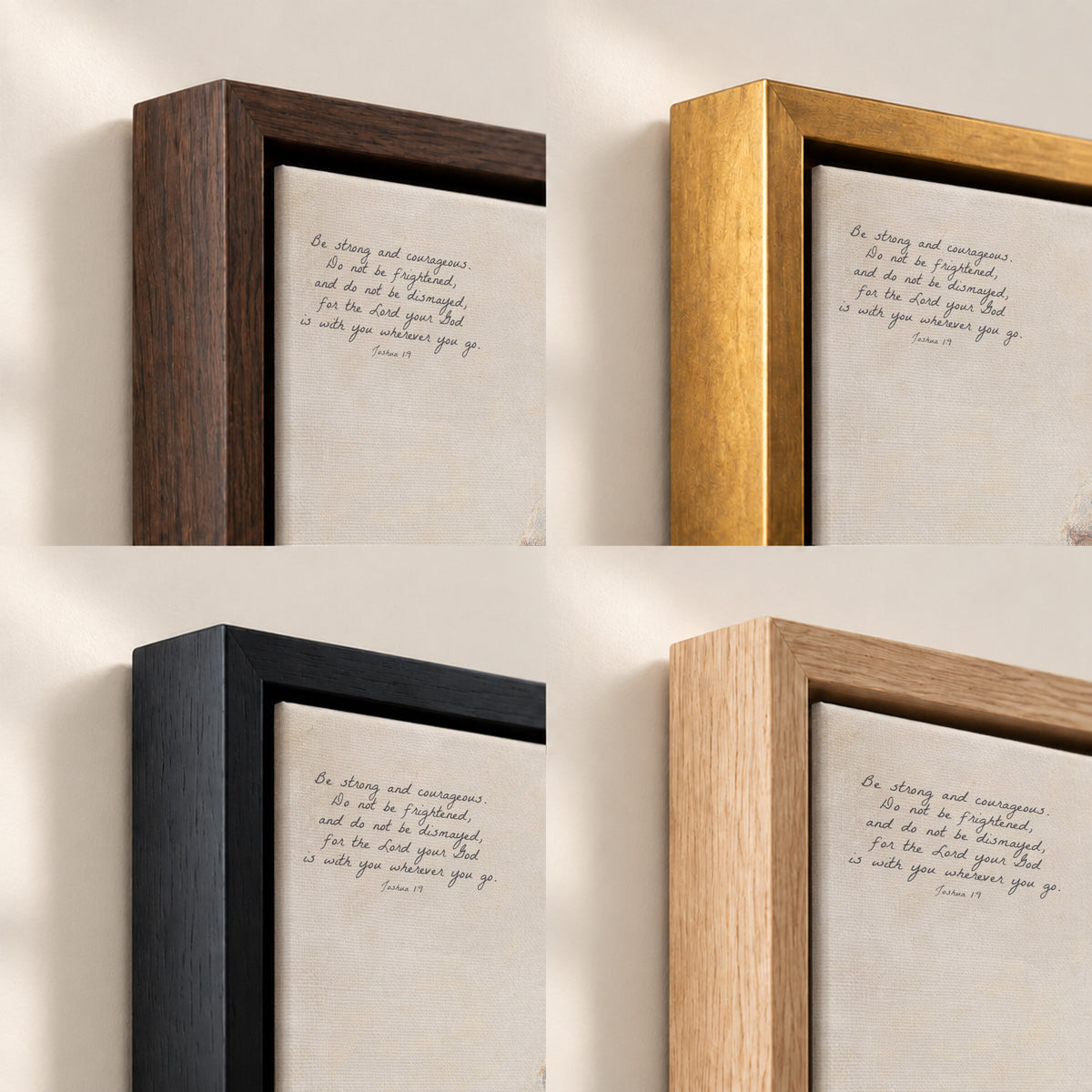 Be Strong, White Horse frame finish options: Brown, Gold, Black and Natural
