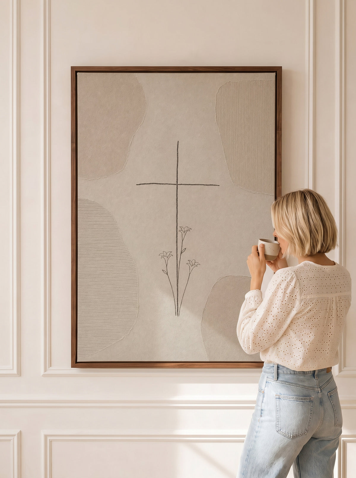 Minimalist Cross Lilies Sketch wall art