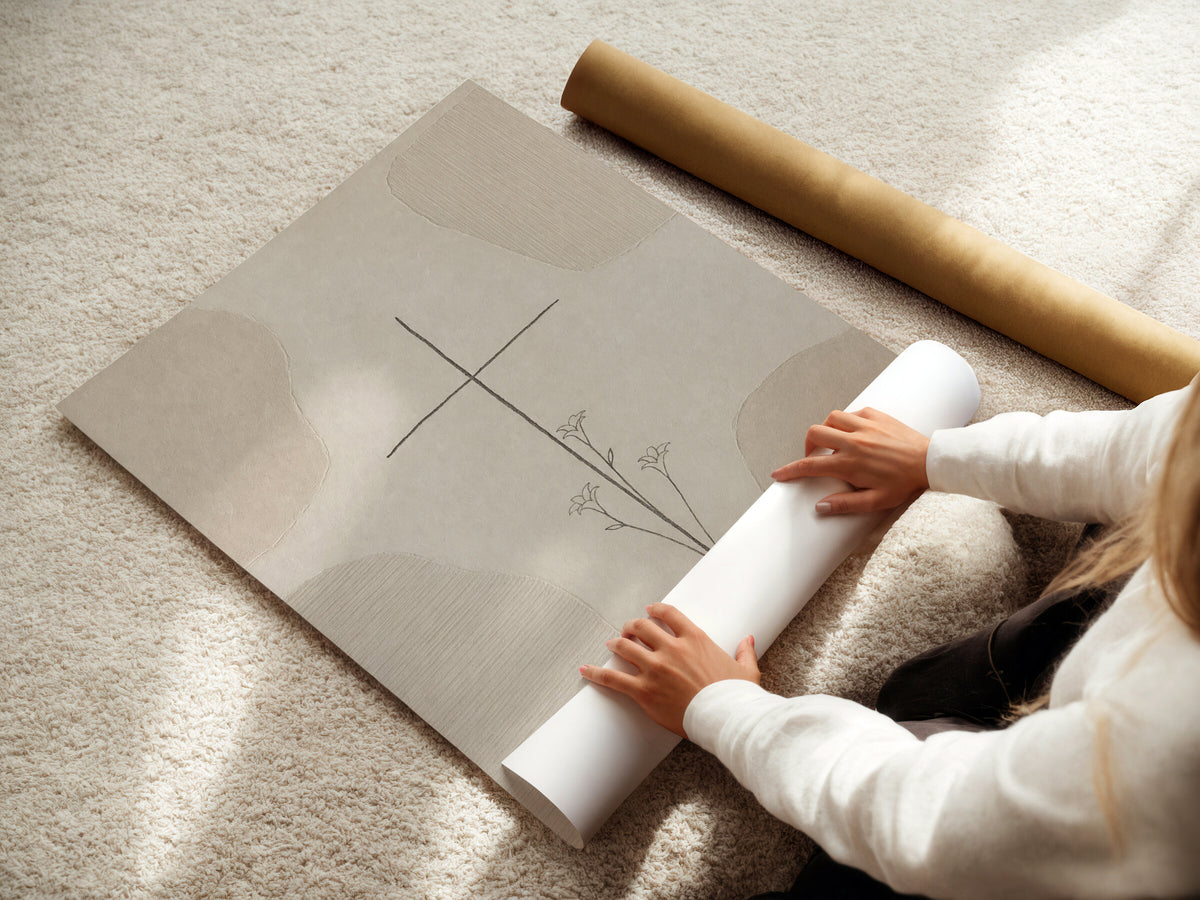 Minimalist Cross Lilies Sketch wall art
