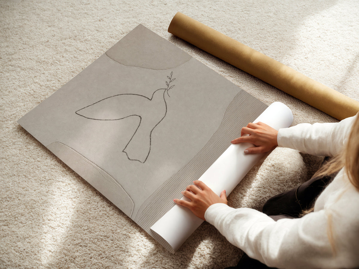 Dove With Olive Branch Line Art wall art