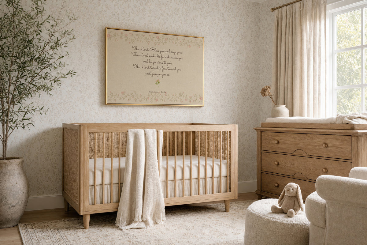 Nursery Blessing Soft Florals wall art in a soft girl's nursery