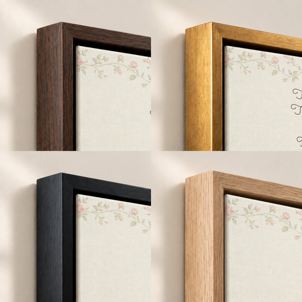 Nursery Blessing Soft Florals frame finish options: Brown, Gold, Black and Natural